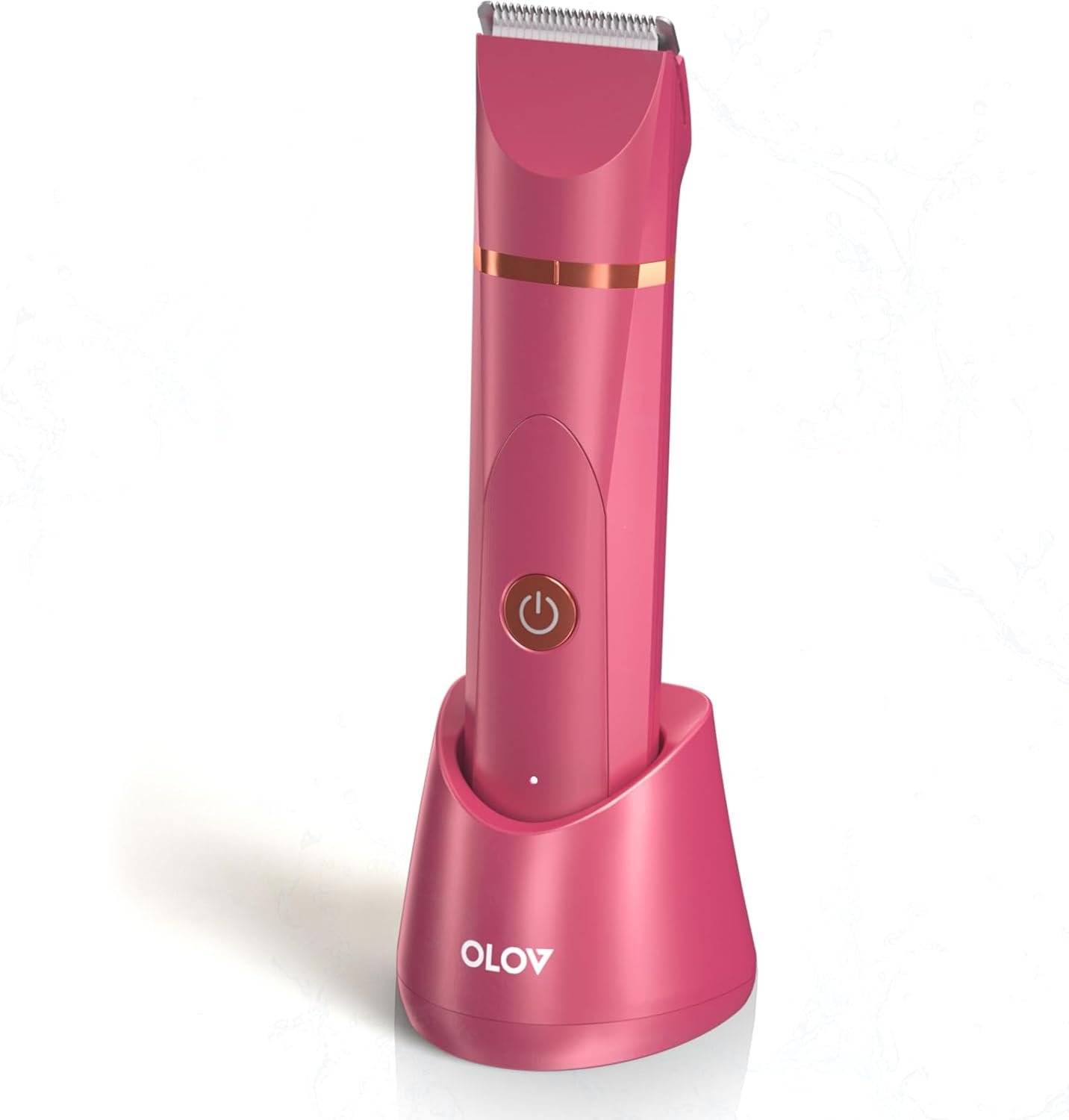OLOV Electric Body Hair Trimmer – Groin Trimmer for Men – Bikini Trimmer Women – Wet/Dry Shaver Groomer, Replaceable Ceramic Blade Heads, USB Recharge Dock, Waterproof Hygiene Razor, Red