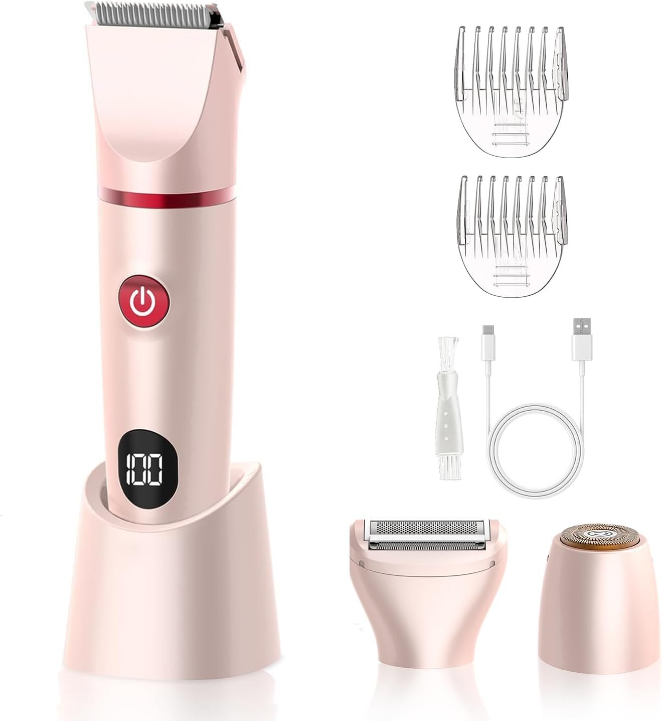 3-in-1 Bikini Trimmer for Women, Electric Razors Shaver for Public Hair – Rechargeable Body Hair Trimmer, Portable Detachable Removal Kit, lPX7 Waterproof Lightweight with LED Display, Gift for Women