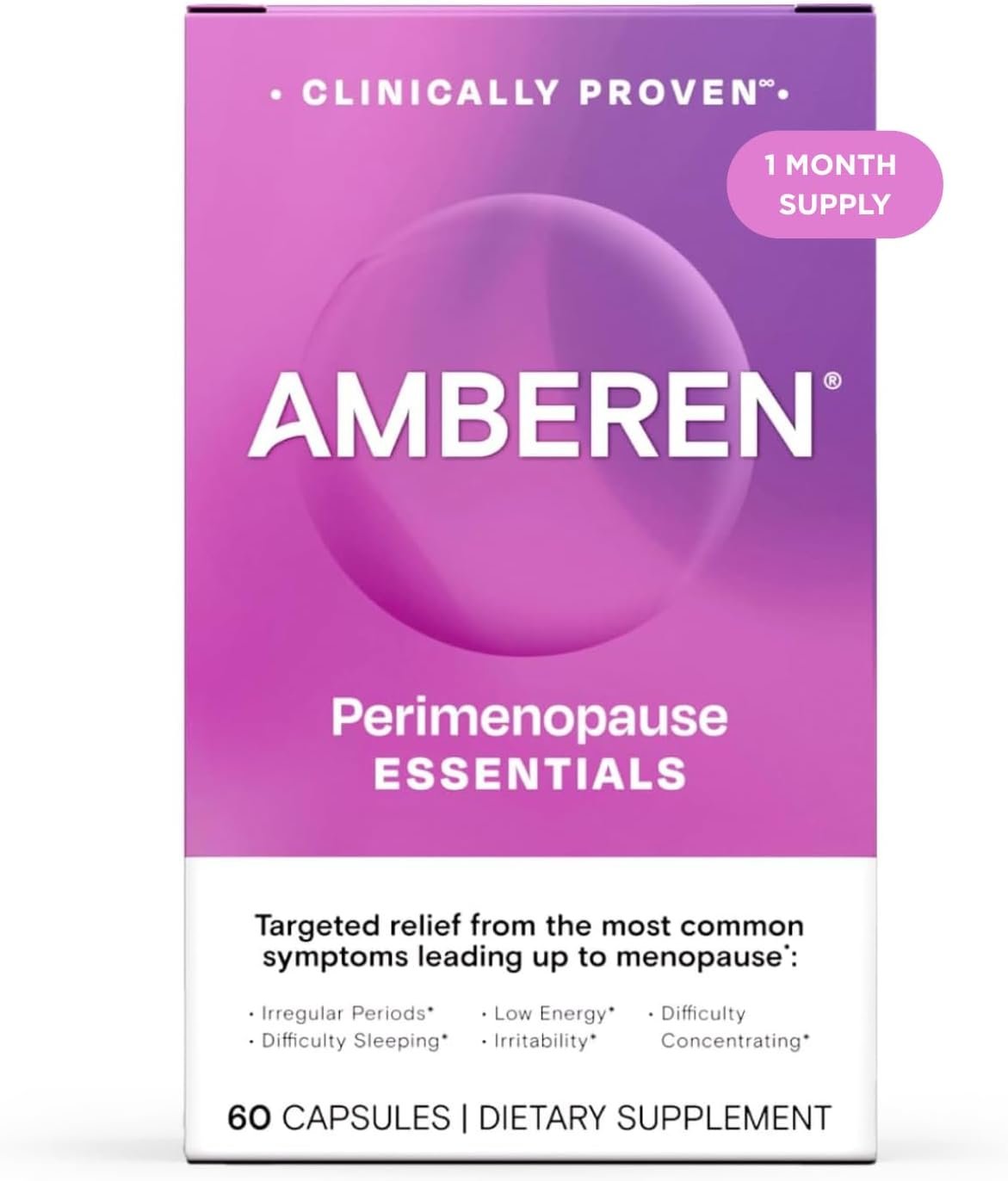 Amberen Perimenopause, Peri-Menopause Multi-Symptom Relief, Vitamin B, Vitamin E & Antioxidants Supplement, Clinically Shown to Help Support Hormone Balance, Hot Flashes & Night Sweats, 60 Count