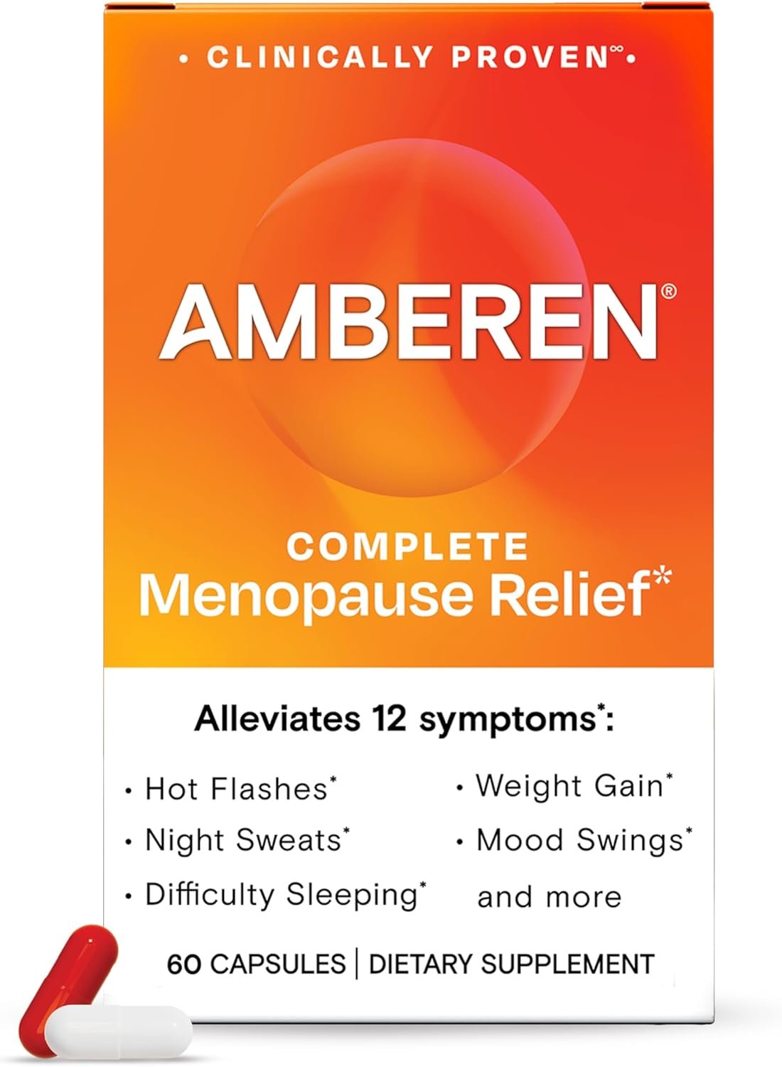 Amberen Menopause Supplement for Women, 180 Capsules, Clinically Proven, Helps Support Hormone Balance, Helps Relieve 12 Menopause Symptoms: Hot Flashes, Night Sweats, Mood Swings and More