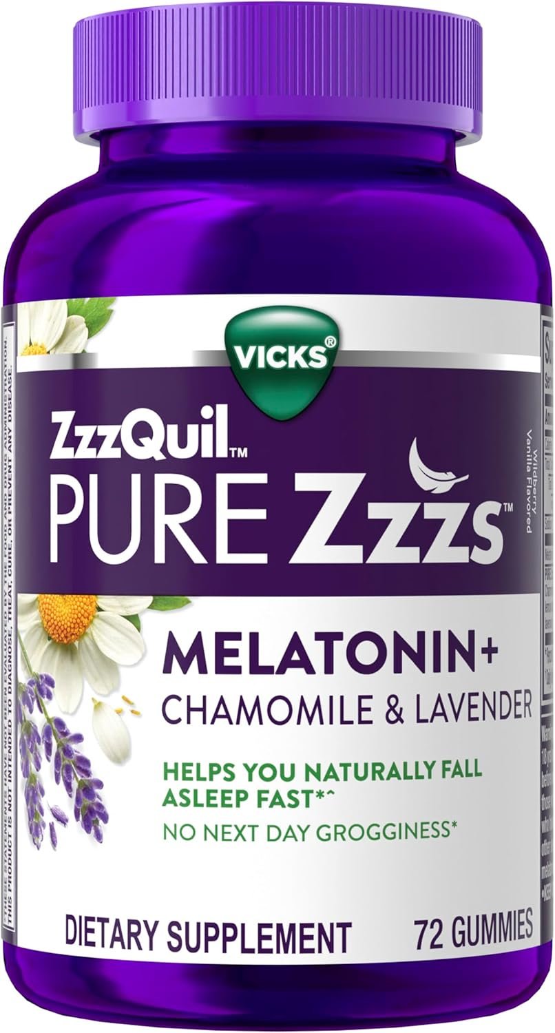ZzzQuil, Pure Zzzs Melatonin Gummies, Sleep Aid, Melatonin 2mg, with Chamomile and Lavender, Melatonin Sleep Gummies, Sleep Aids for Adults, Wildberry Vanilla Flavored, 72 Sleep Gummies