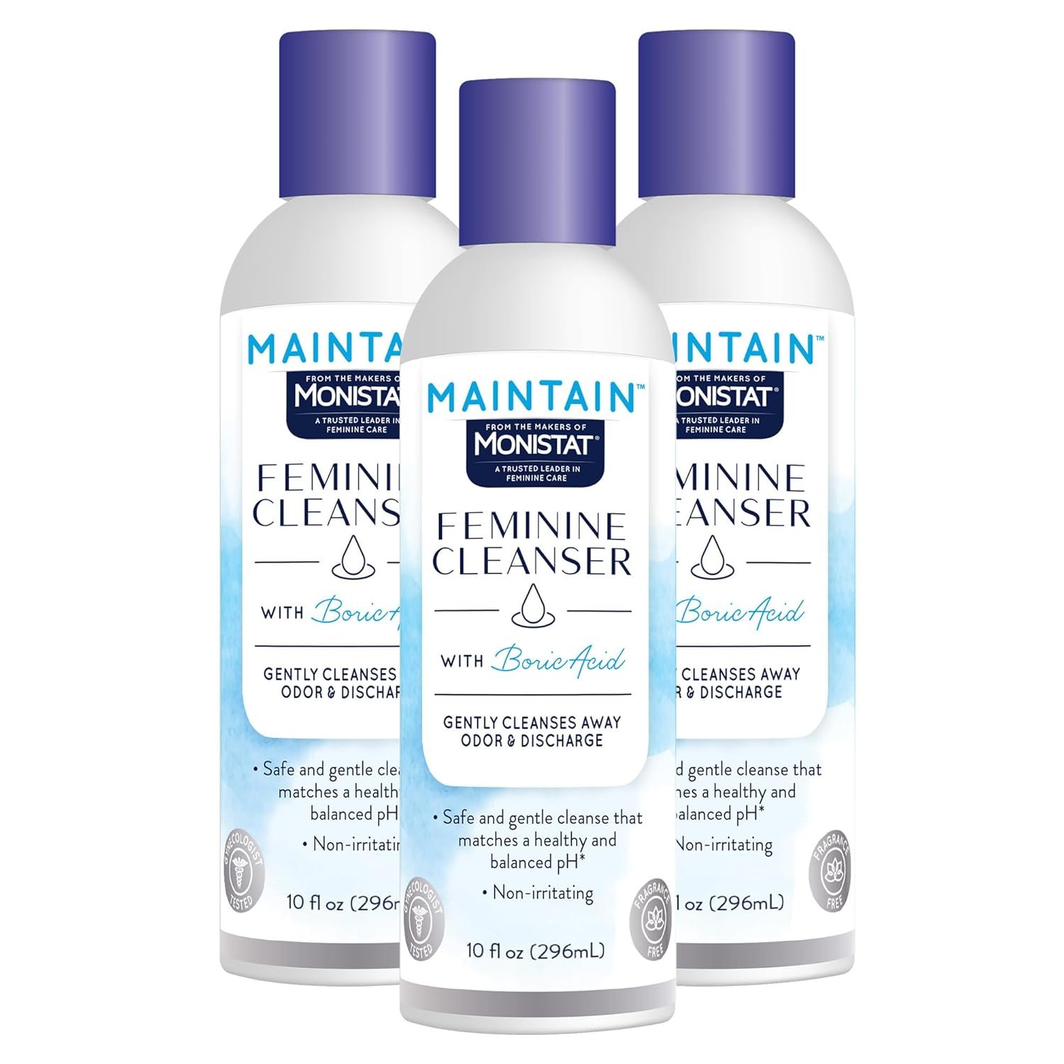 Monistat Boric Acid Feminine Wash, Fragrance-Free Intimate Wash for Women with Gentle pH-Balanced Formula, 10 Fl Oz, Pack of 3