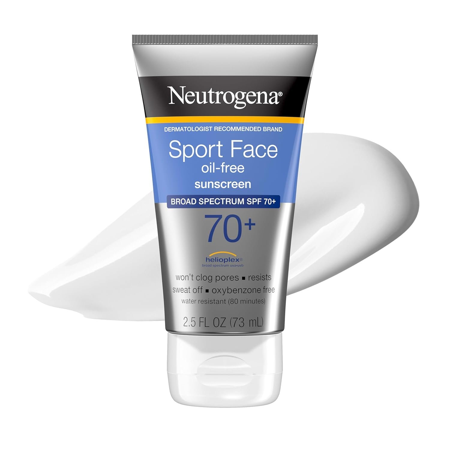 Neutrogena Sport Face Sunscreen SPF 70+, Oil-Free, 2.5 fl oz, Sweat & Water-Resistant, Broad-Spectrum UVA/UVB, Nourish & Restore Skin Balance, Oxybenzone Free Sunscreen For Face