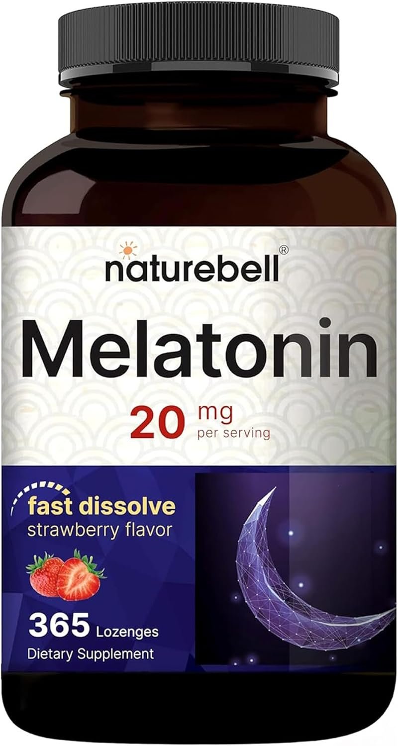 NatureBell Melatonin 20mg – 365 Lozenges – Daily Sleep Support for Adults – Bedtime Supplement for Nighttime Relaxation Support* – Dissolves Fast