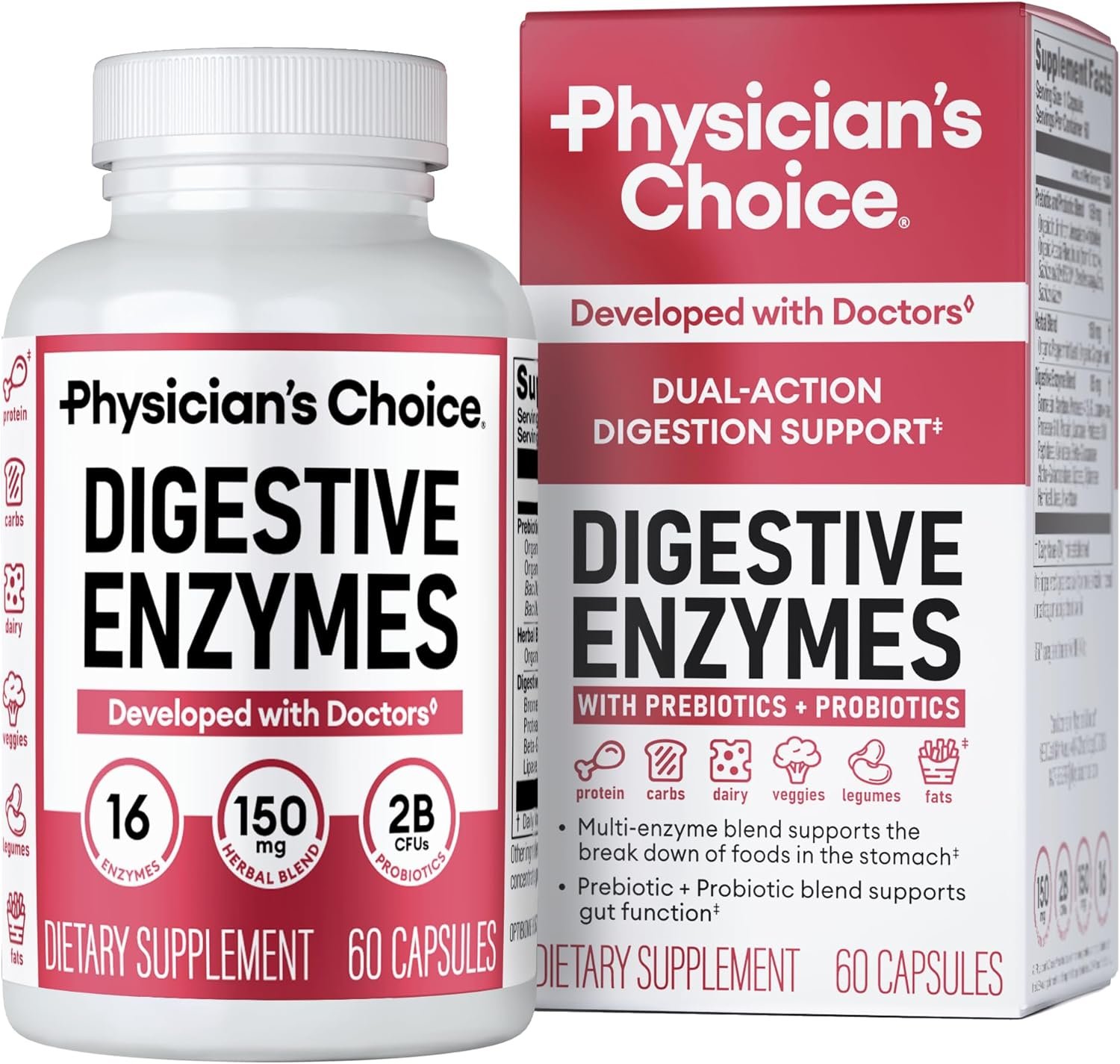 Physician’s CHOICE Digestive Enzymes for Bloating & Digestion – Fast-Acting 16 Enzyme Formula with Organic Prebiotics & Probiotics for Gut & Digestive Health – Meal Time Discomfort Relief – 60 CT