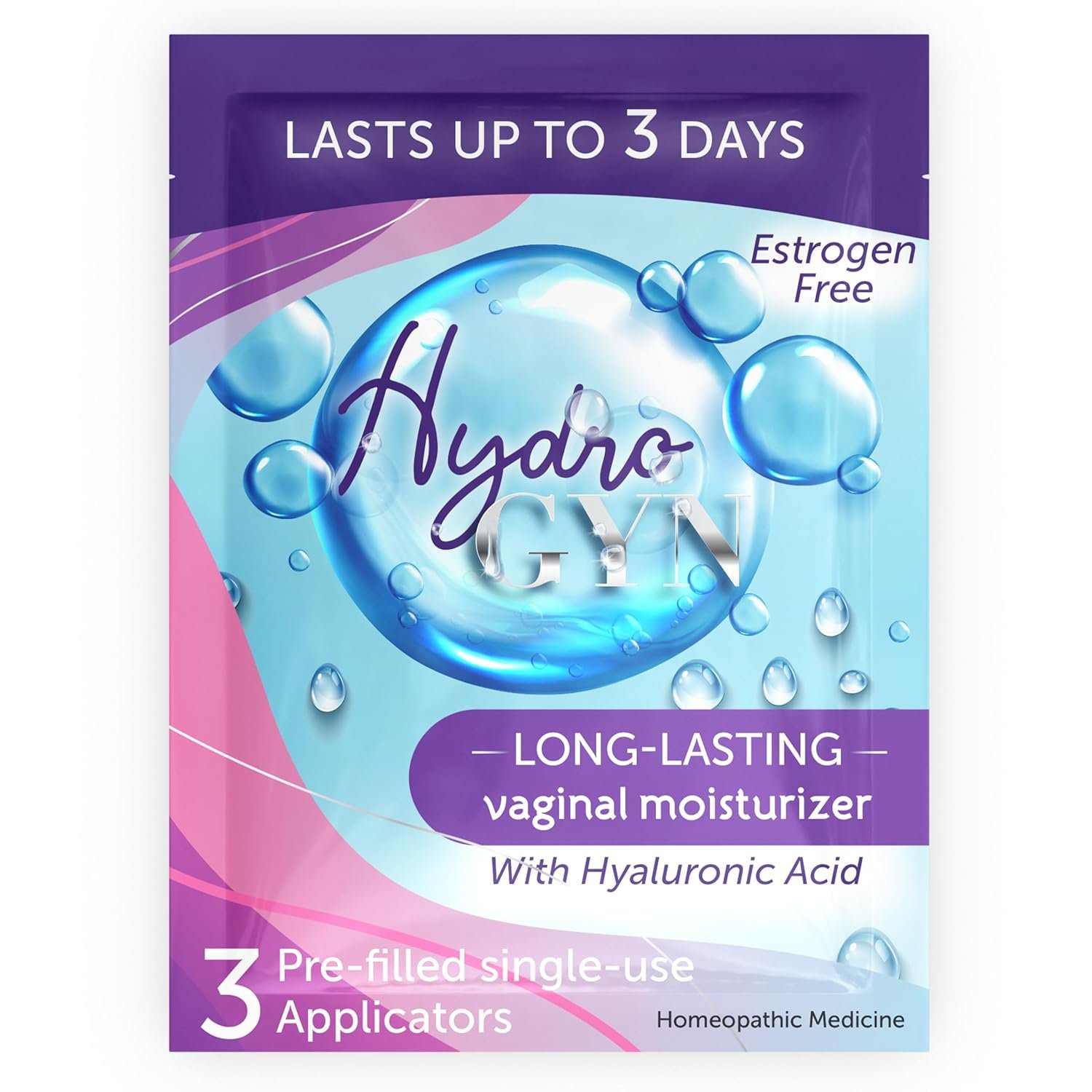 Hydro GYN Vaginal Moisturizer | Long Lasting for Vaginal Dryness & Irritation | Hyaluronic Acid & Vitamin E | Feminine Care Hormone Free | Pre and Post Menopausal | 3 Pre Filled Applicators