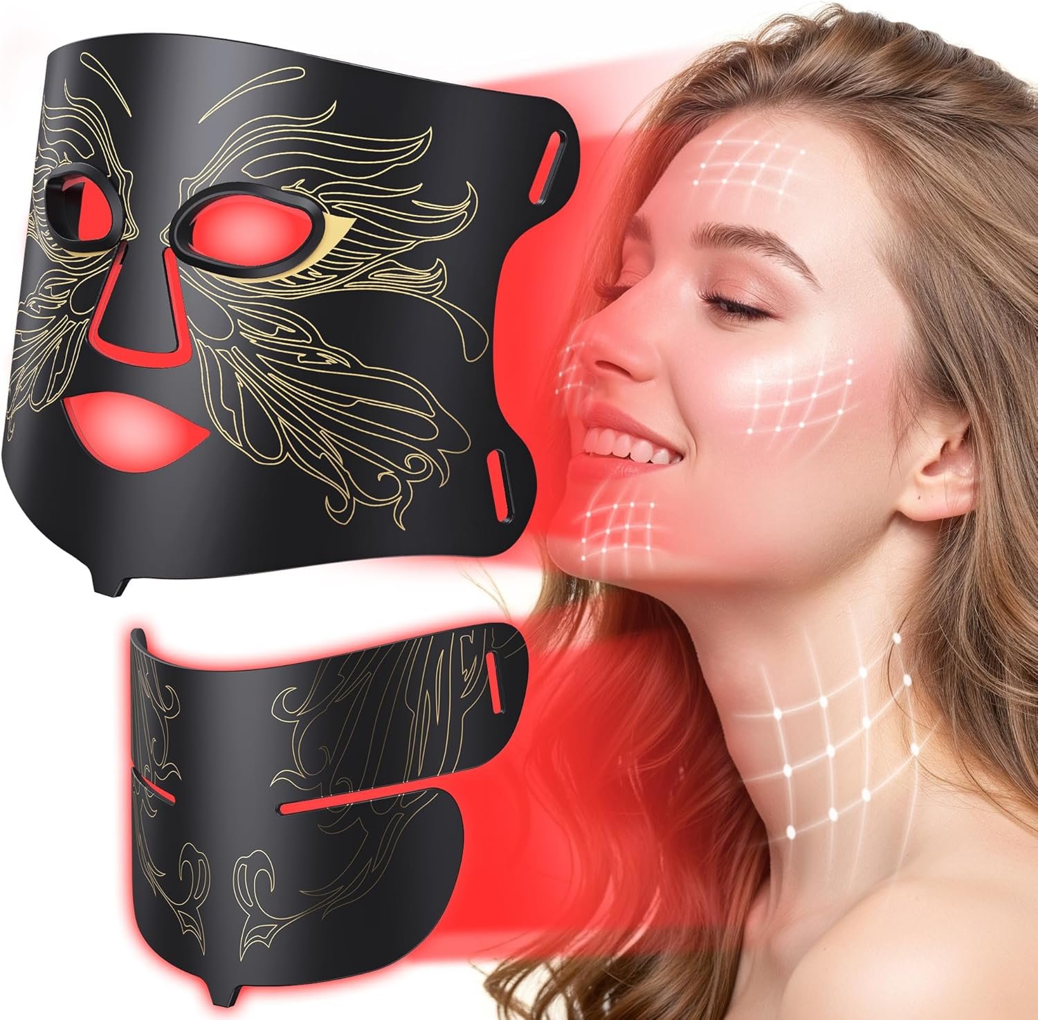 LED Light Therapy mask (E106A) Red Light Therapy for Face and Neck, 7 Colors Red Light Therapy Mask, Led Face Mask Light Therapy with 324 LED, 5 Brightness Levels & 20 Mins Timer for Home & Travel