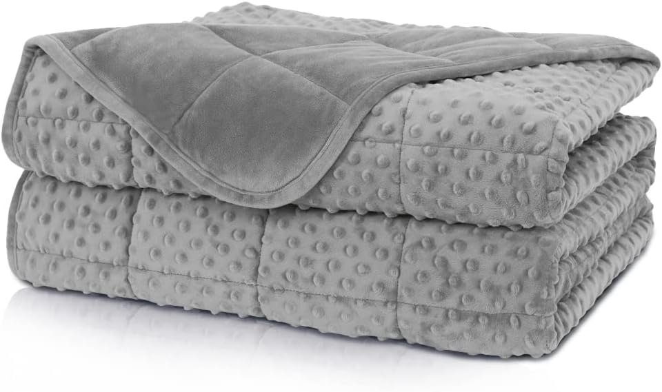 Huloo Sleep Weighted Blanket Queen 15lbs for Adult(60″×80″,Gray) Breathable Soft Minky Weighted Throw Blanket for All Season,Heavy Blanket with Premium Glass Beads
