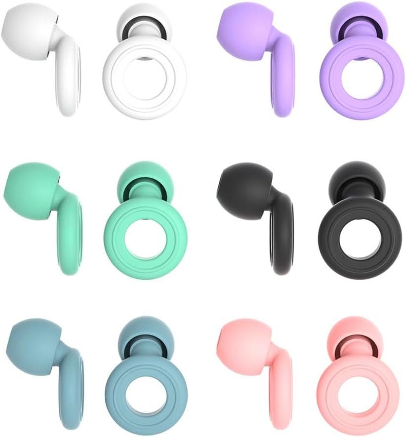 6 Pairs Soft Silicone Earplugs Reusable Noise-Reducing for Concerts, Sleep, Focus, Travel, Adjustable Size 28dB (SNR) Noise Reduction Mixed