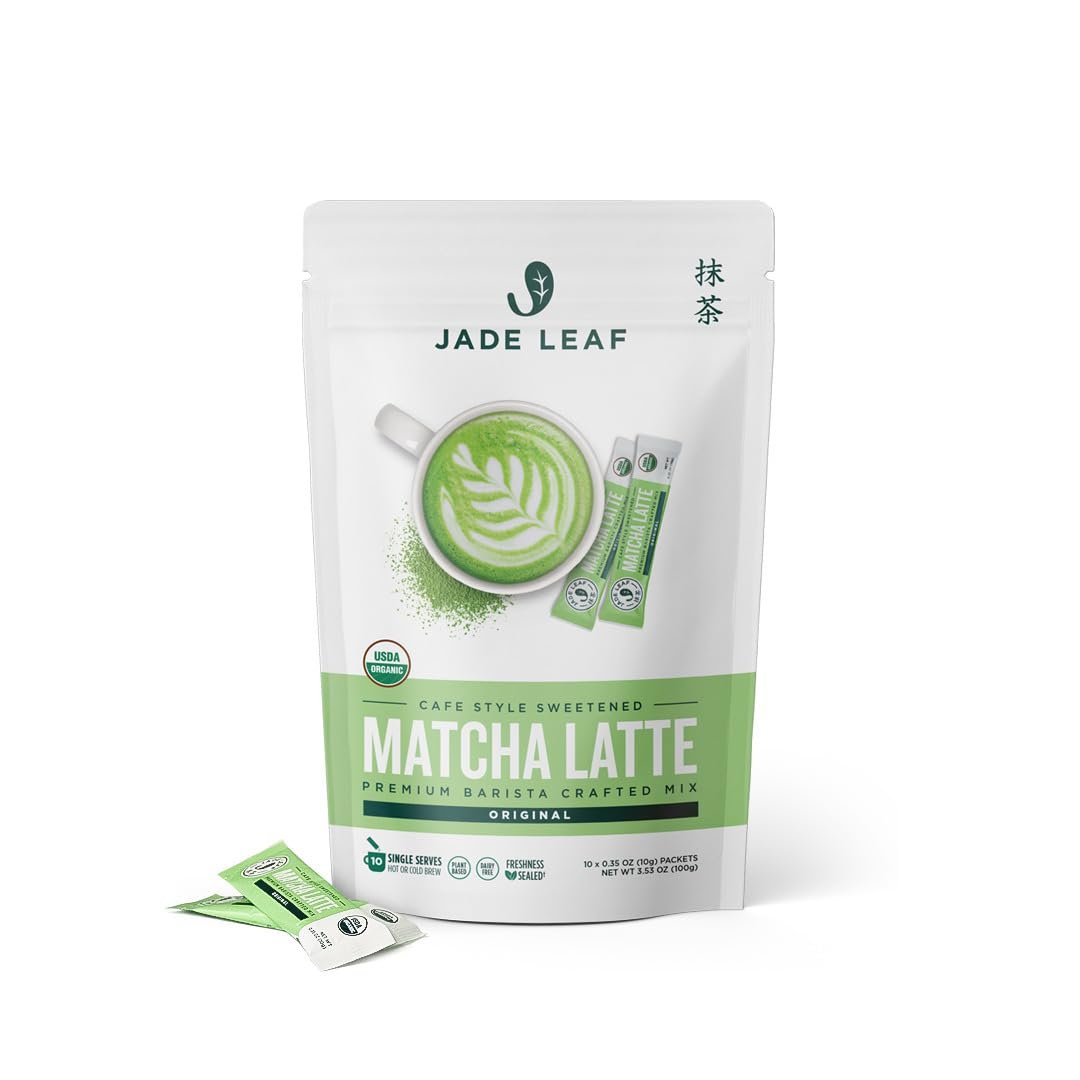 Jade Leaf Matcha Organic Premium Ceremonial Grade Matcha Green Tea Powder – Japanese – Culinary, Ingredient, Ceremonial Barista Teahouse, Latte, Collagen, 0.35 Ounce (Pack of 10), Matcha Latte