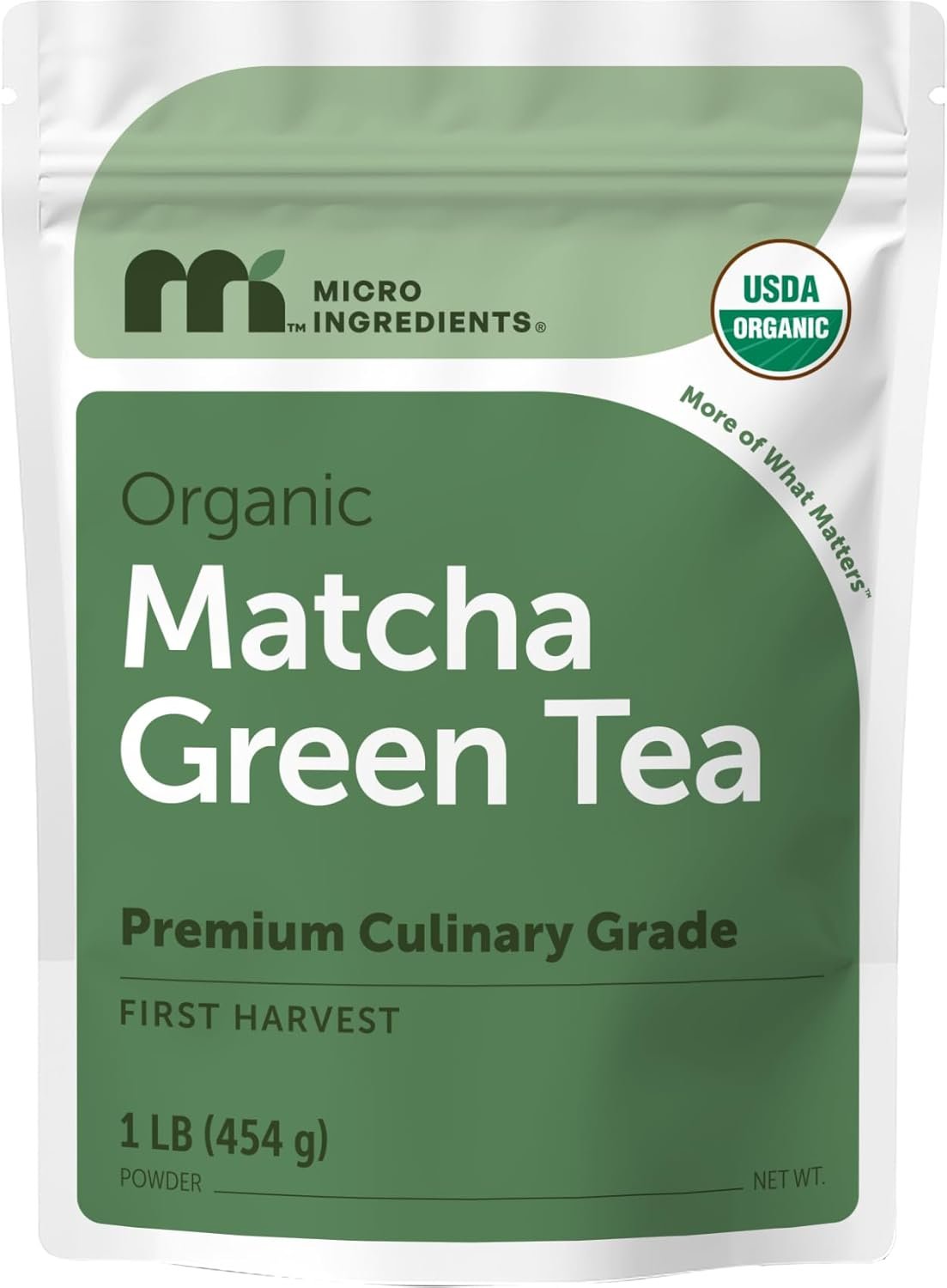 Micro Ingredients Organic Matcha Green Tea Powder, First Harvest, Culinary Grade from Japan, 100% Pure & Unflavored, Great for Tea, Latte, & Smoothies, Non-GMO, No Sugar, Eco-Friendly Packaging, 1 Lb