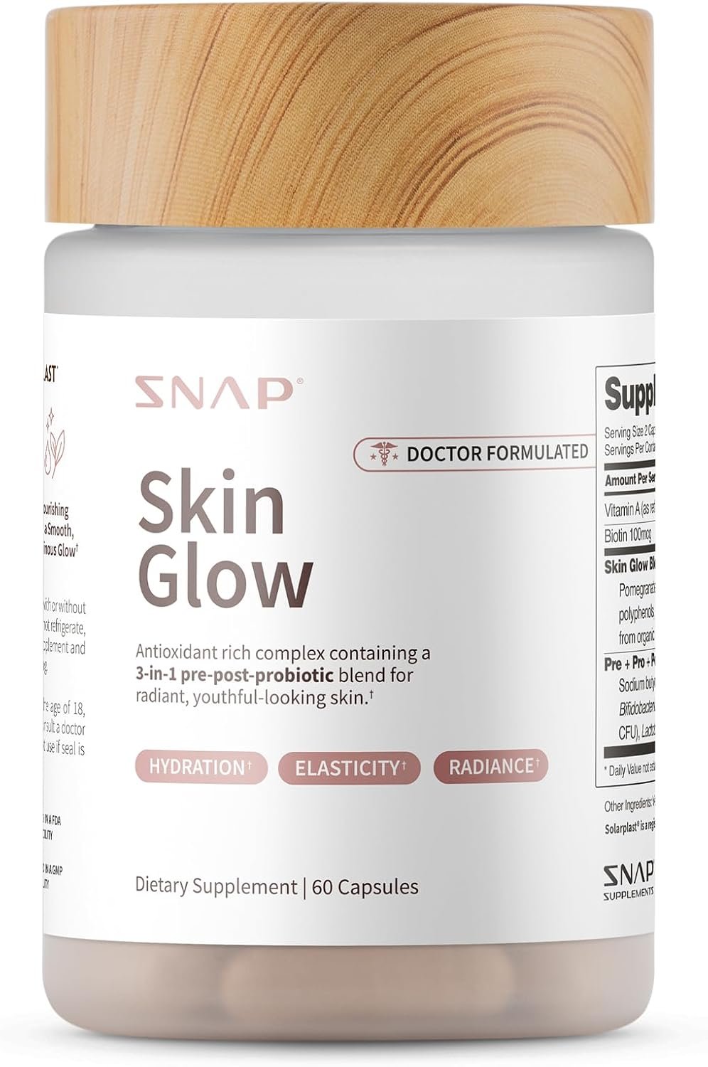 Snap Supplements Skin Glow – Gut & Skin Probiotics for Women & Men with Vitamin A, Biotin & Clinically Studied Spinach to Support a Radiant, Healthy-Looking Appearance, 60 Capsules (1 Month Supply)