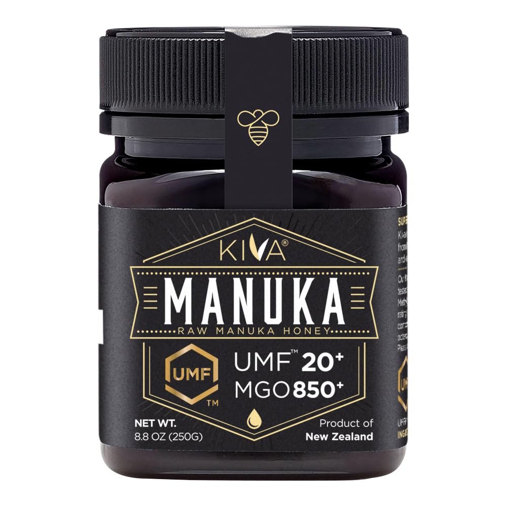 Kiva Raw Manuka Honey Certified UMF 20+, MGO 850+ 100% Pure New Zealand Honey – Non-GMO, Traceable, Non-Glyphosate (8.8 oz)