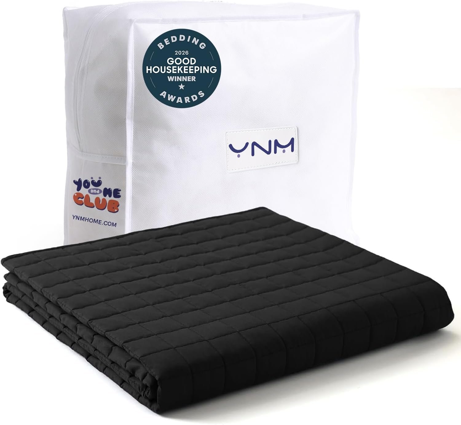 YnM 15lbs Weighted Blanket for Adults, Cotton Heavy Bed Throw Blanket with Cooling Glass Beads for All Season Use, Ideal for One Person of 140lbs (48×72 Inches, Queen Bed, Black)