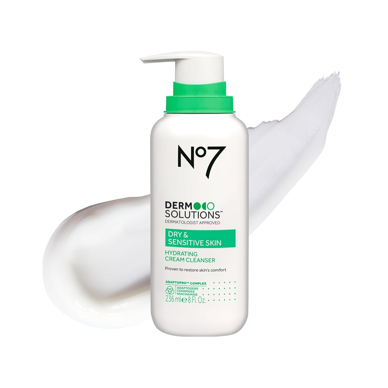 No7 Derm Solutions Hydrating Facial Cleanser – Gentle Cream Face Wash Formulated with Ceramides, Niacinamide & Adaptogens to Help Maintain Skin’s Moisture Barrier – For Dry & Sensitive Skin (8 Fl Oz)