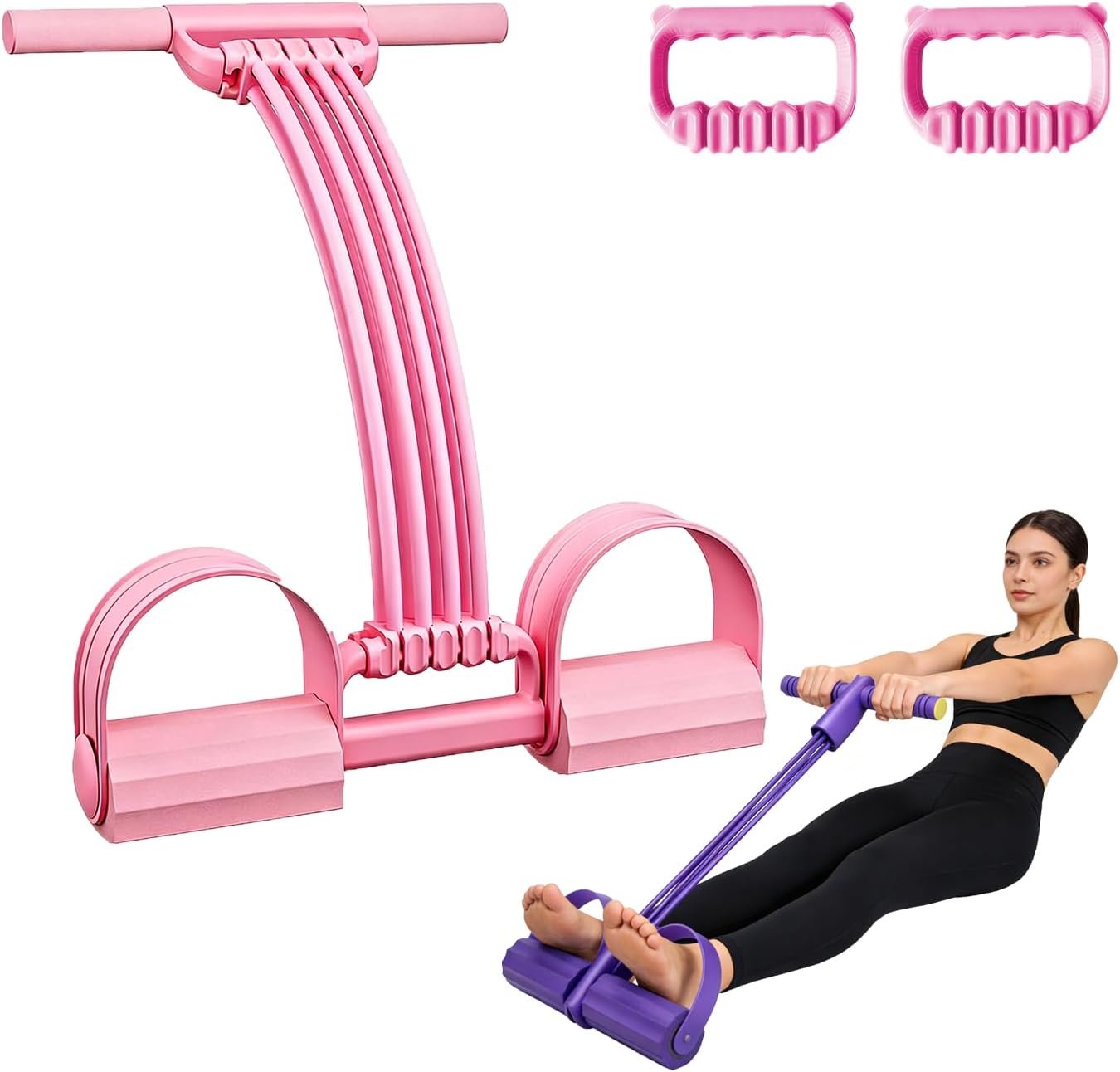Pedal Resistance Band with Handle, 2026 New Upgrate 8 Tube Exercise Band 3‑in‑1 Multi-Function for Foot Pedal Pull, Back Stretch & Chest Expand, Portable Latex Fitness