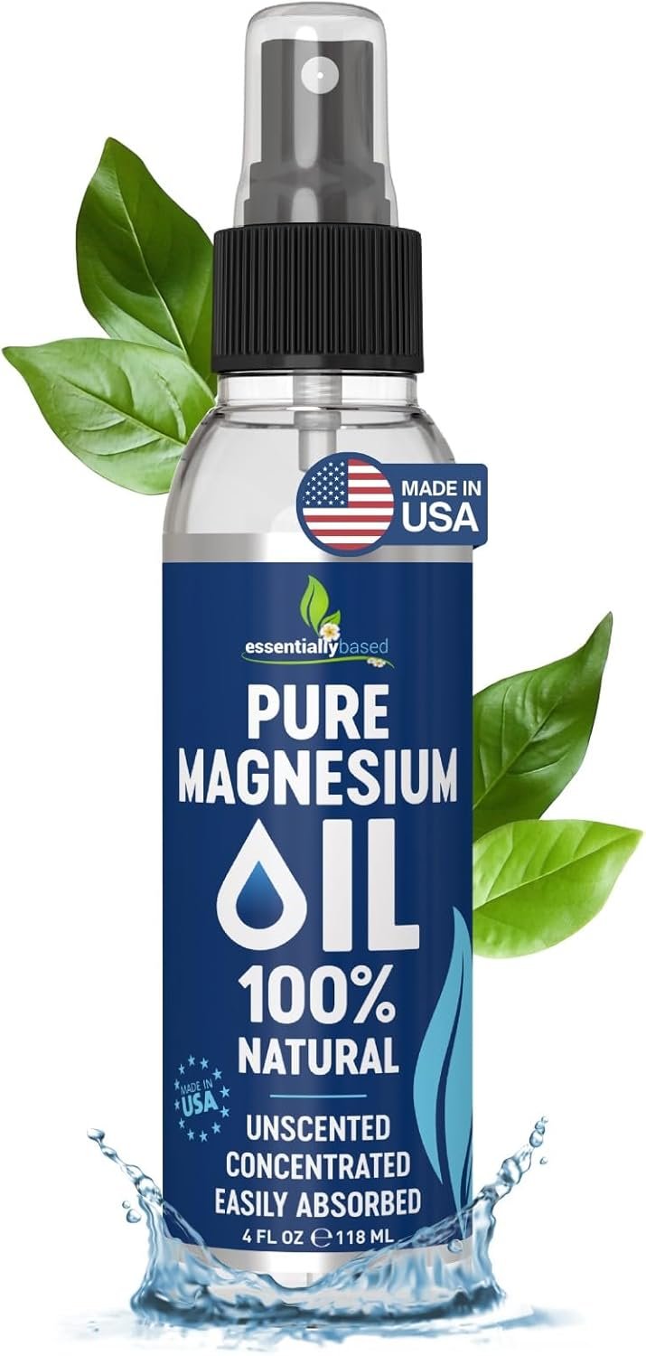 Pure Magnesium Oil Spray 4oz – Topical Magnesium Spray for Sleep & Feet – Extra Strength – USP Grade – 100% Natural and Organic Oil for Muscle Pain & Cramps – Less Sting – Less Itch – Made in USA