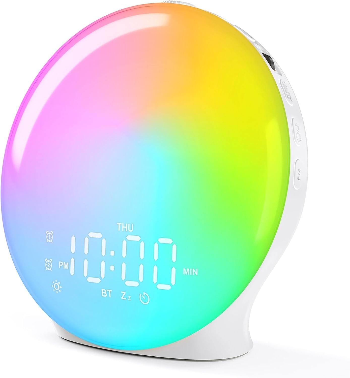 JALL Full Screen Dimmer Sunrise Alarm Clocks for Bedrooms, Wake Up Light with FM Radio, 25 White Noise Sleep Sounds, Bluetooth Speaker, Dual Alarms Bedside Clock for Heavy Sleepers, Kids