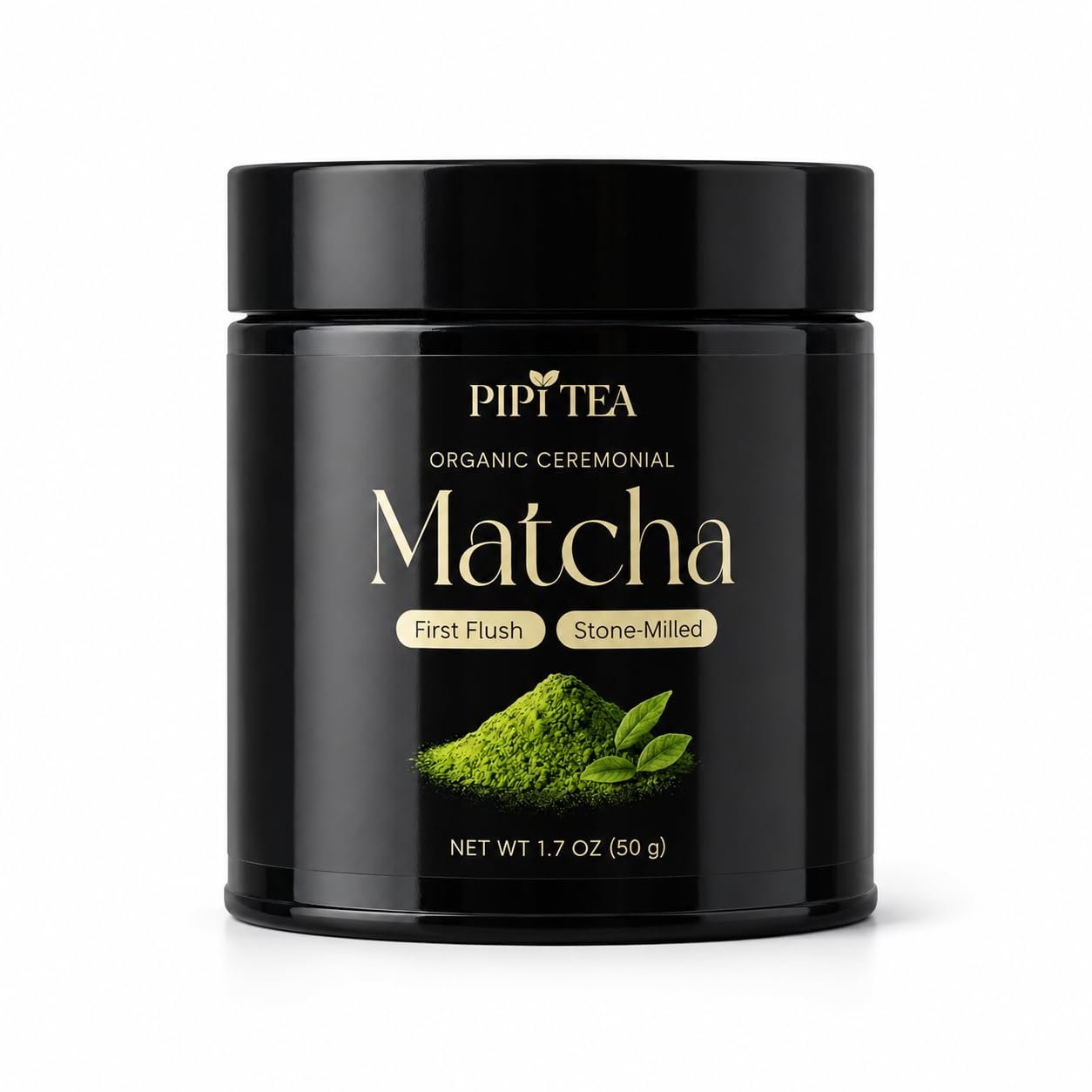 PiPi Tea Organic Matcha Green Tea Powder – Ceremonial Grade, Vibrant Emerald Green, 1.7oz (50g), Smooth Blend for Coffee, Smoothies & Lattes