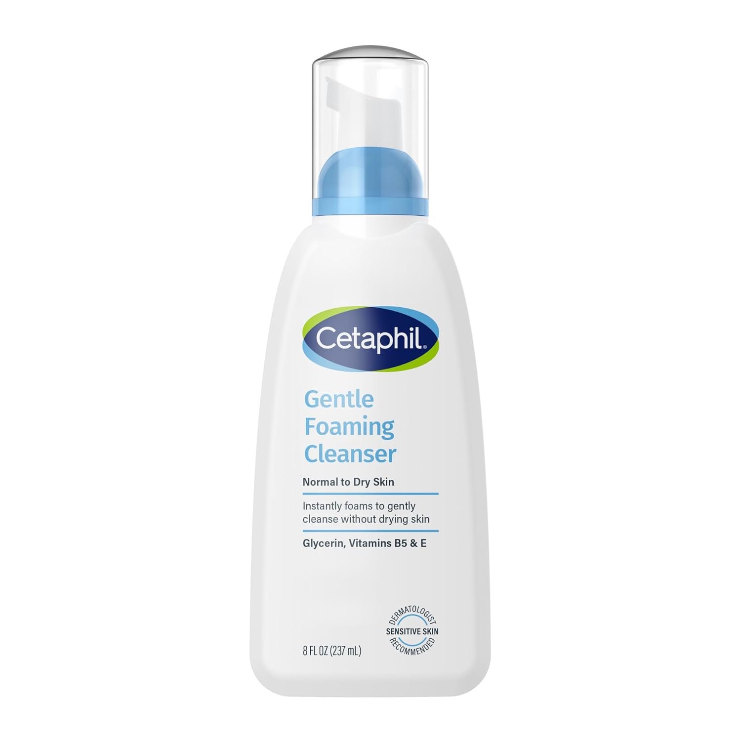 Cetaphil Oil Free Gentle Foaming Cleanser For Dry to Normal, Sensitive Skin, Made with Glycerin and Vitamins B5 and E, Dermatologist Tested, Hypoallergenic, Soap Free, Fragrance Free, 8oz