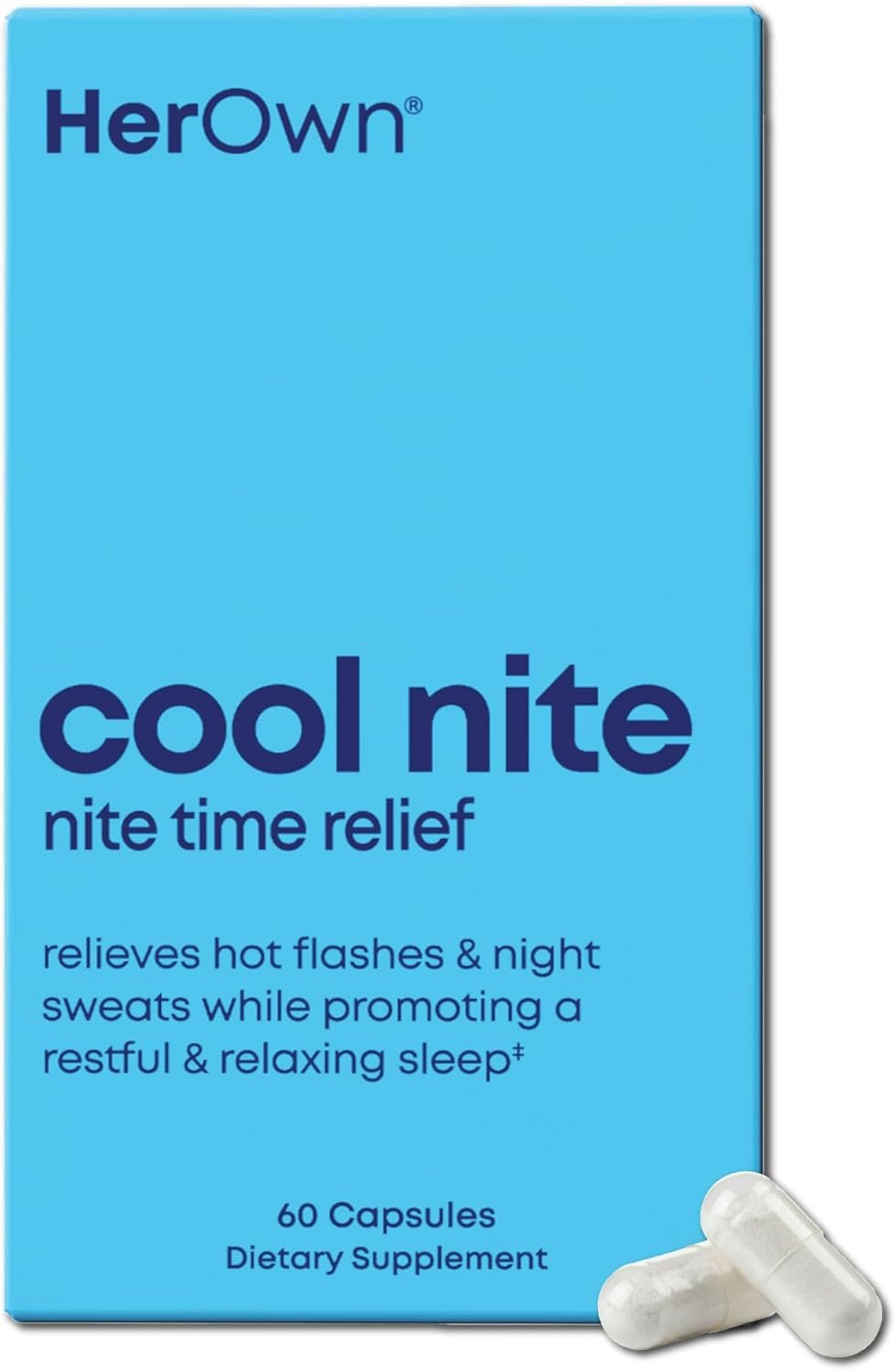 Her Own Cool Nite, Night Time Relief, Female Hormone Balance Capsules for Night Sweats, Hot Flashes & Mood Swings with Kudzu & Black Cohosh, 60 Count