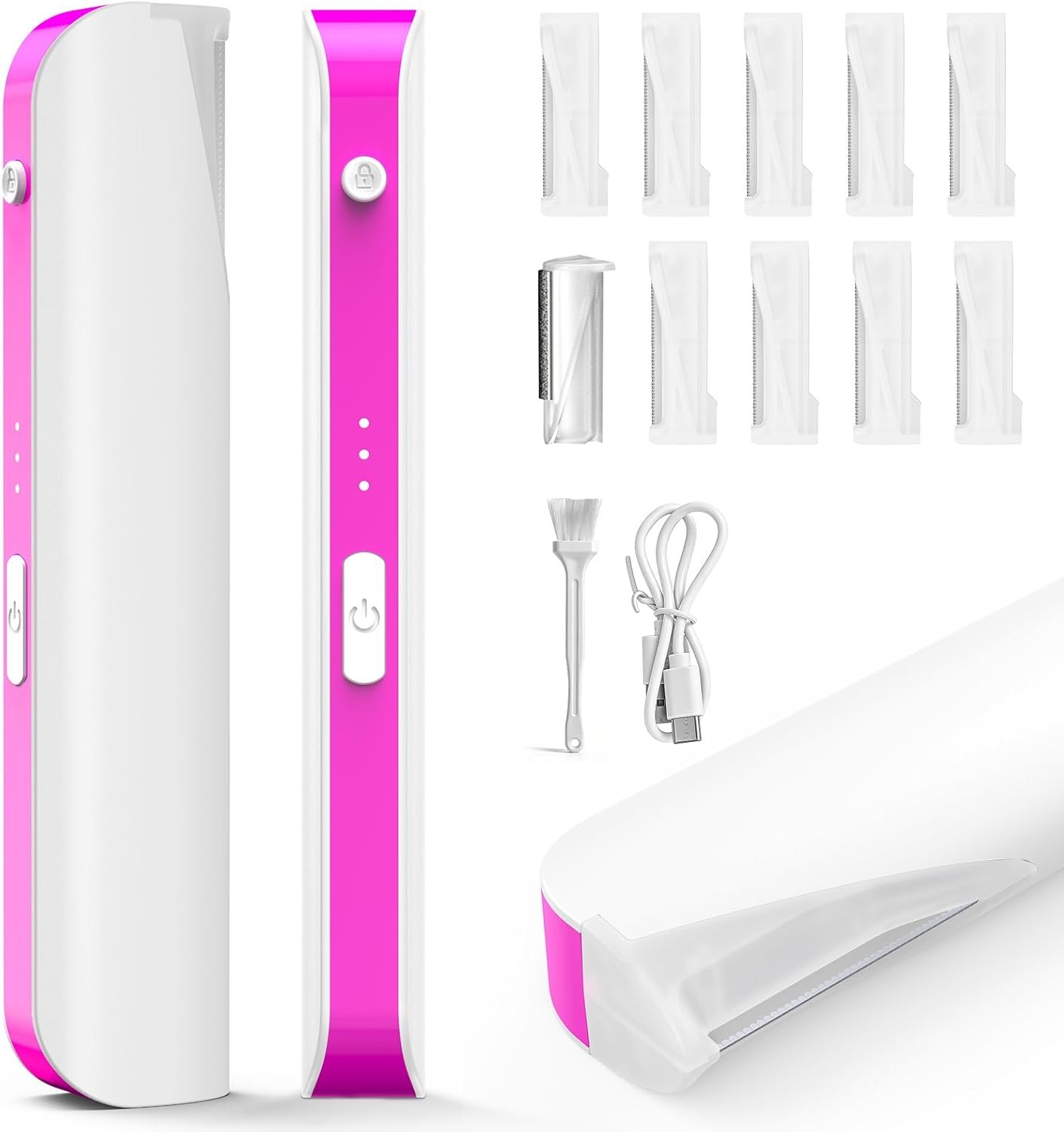 Sonic Dermaplane Razor for Women, Facial Hair Remover with LED Light, 3 Speed Mini Electric Dermaplaning Tool for Sensitive Skin, Peach Fuzz Removal, 9 Safety Blades & 1 Exfoliating Head