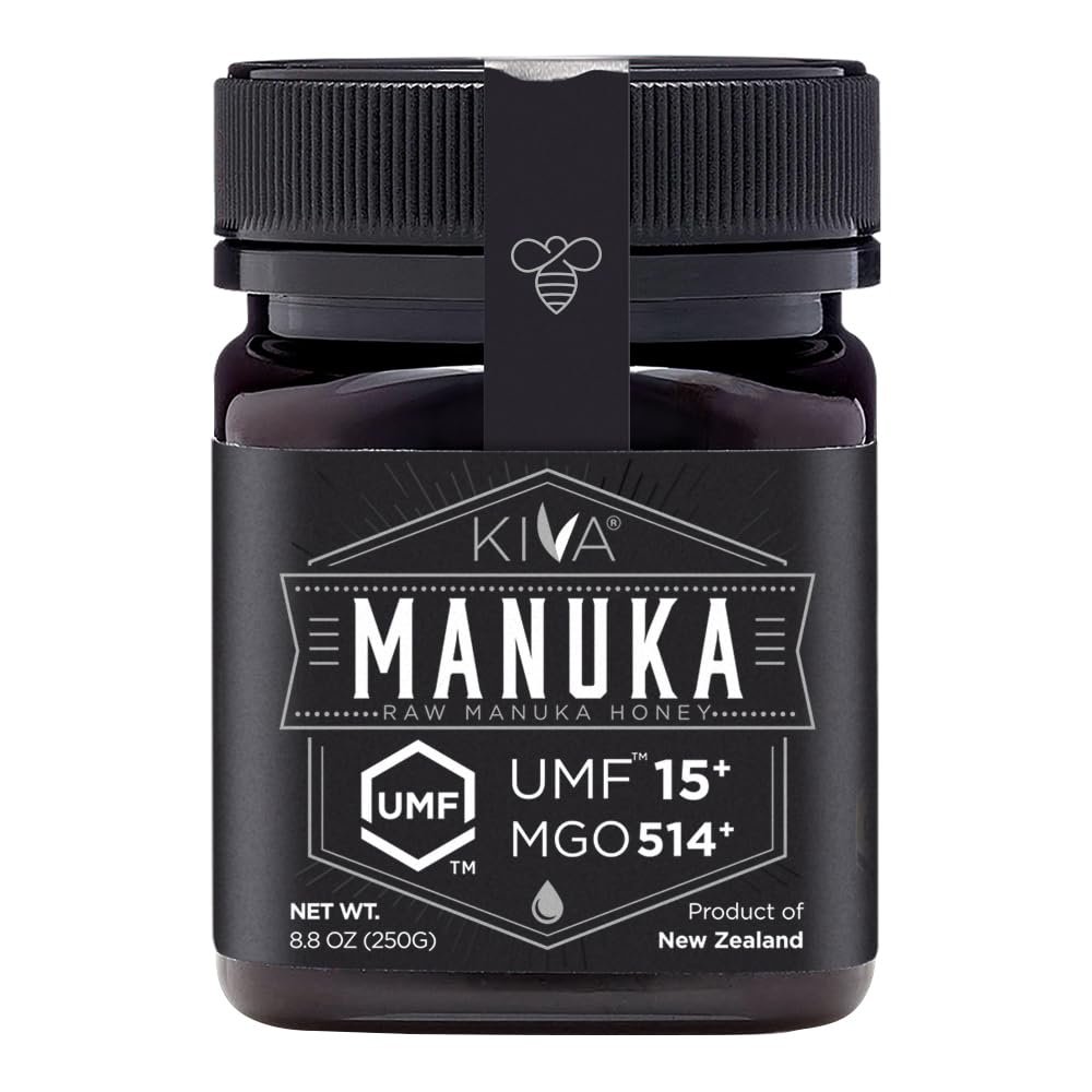 Kiva Raw Manuka Honey – Certified UMF 15+, MGO 514+ 100% Pure Genuine New Zealand, Non-GMO, Traceable (8.8oz/250g Bottle)