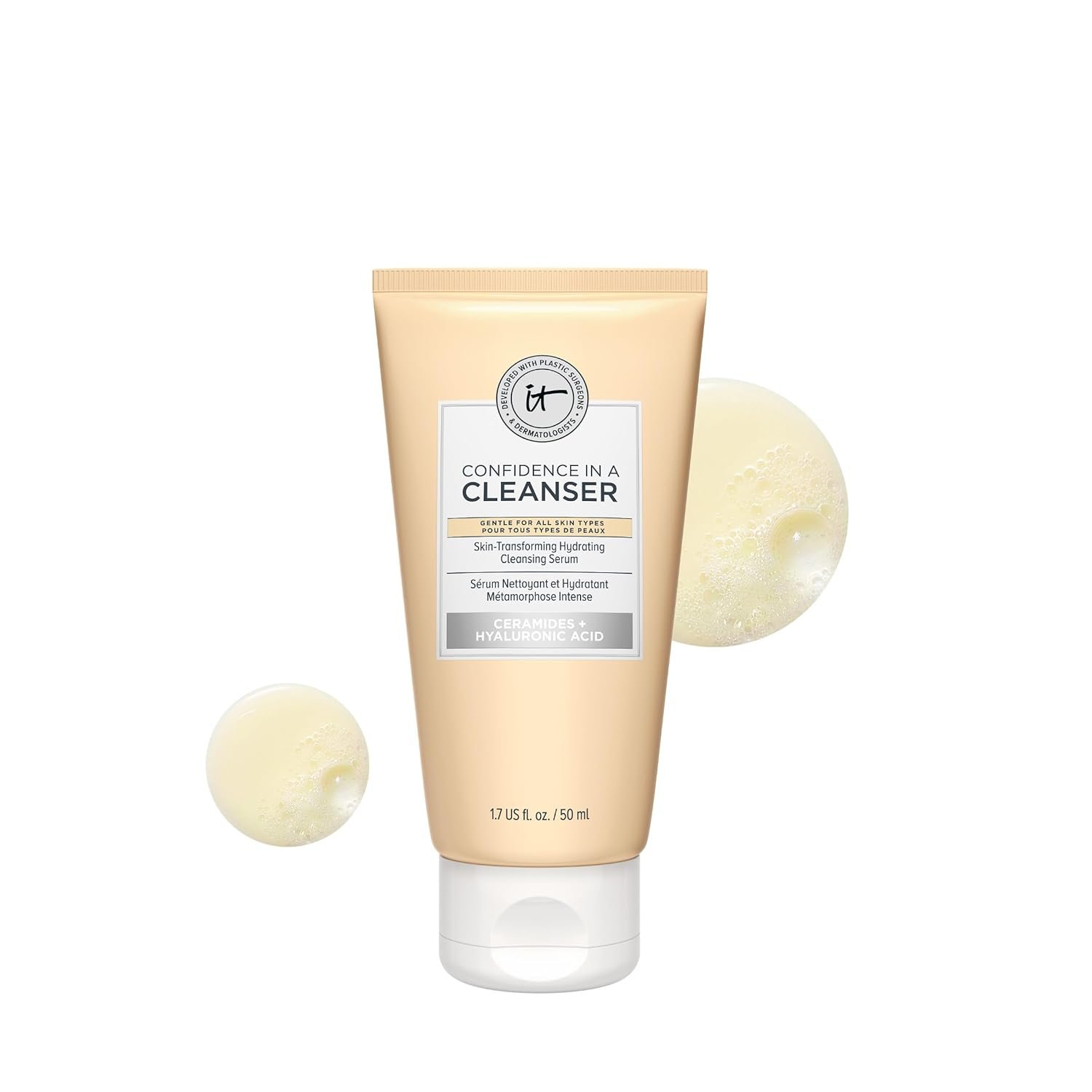 IT Cosmetics Confidence in a Cleanser – Hydrating Face Wash, Serum to Foam, Hyaluronic Acid & Ceramides, Gentle Makeup Remover, Skin Barrier Support, Non-Stripping, Sulfate-Free, For All Skin Types