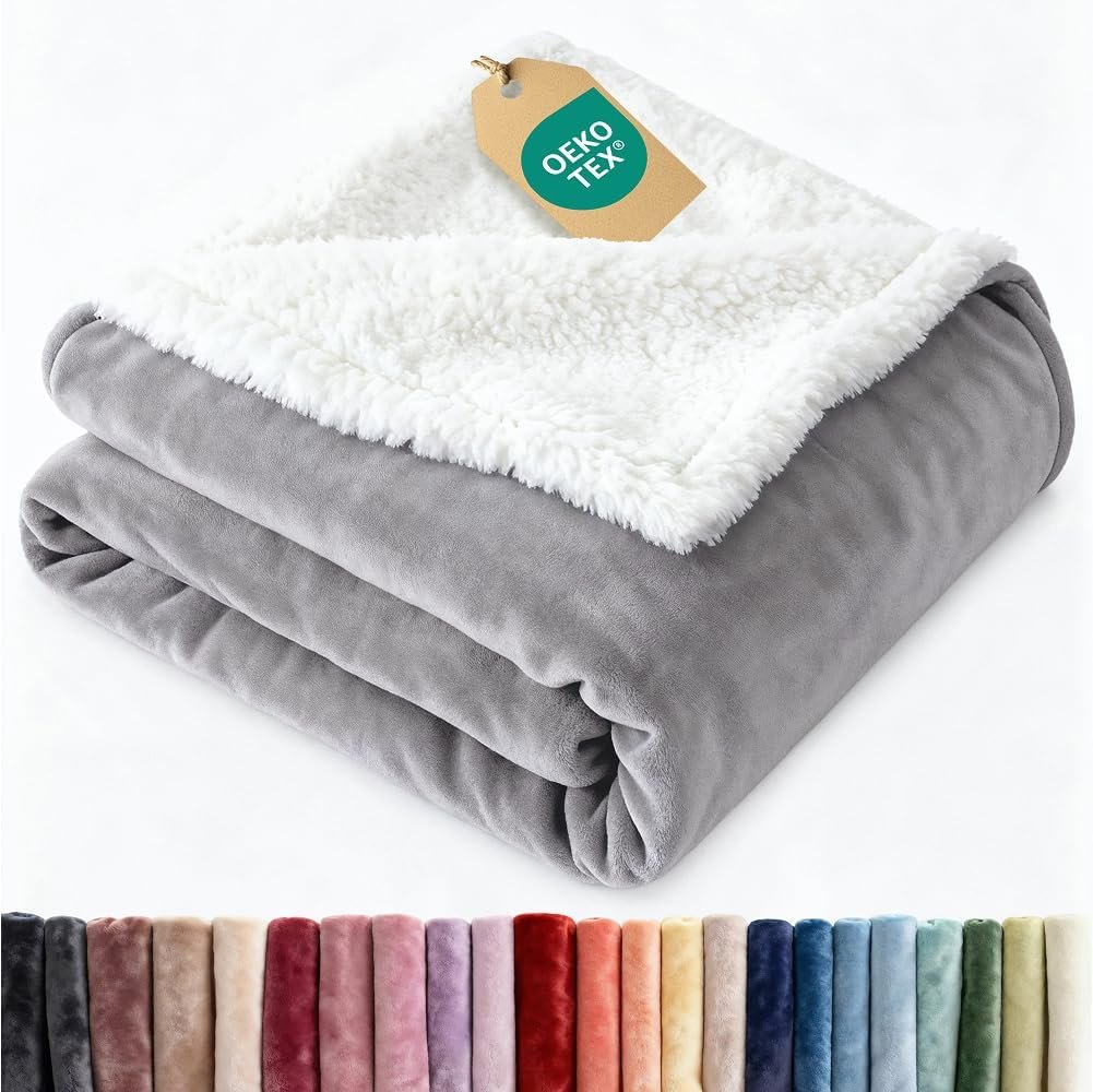 Sherpa Fleece Blanket Queen Size – Reversible Sherpa Fleece Queen Blanket – Super Soft Double Sided for Bed, Sofa, Couch – Thick, Warm, Fuzzy & Plush – Luxurious Bedding for Winter – Grey, 90″ x 90″