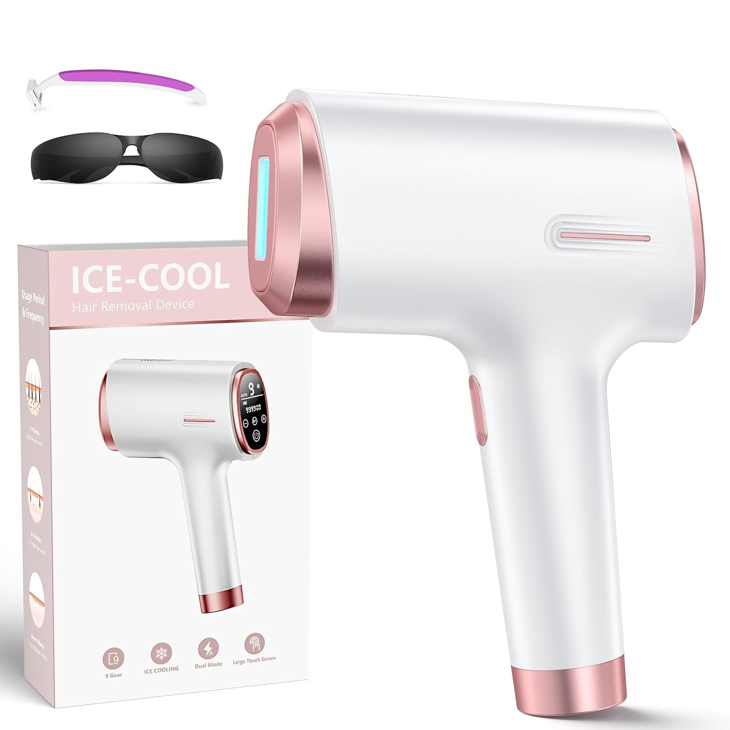 Ubroo IPL Laser Hair Removal Device, 21J Energy, 96% Hair Reduction, 41°F Ice Cooling for Women & Men, Face Bikini Underarm, Safe & Painless, At-Home Professional Results