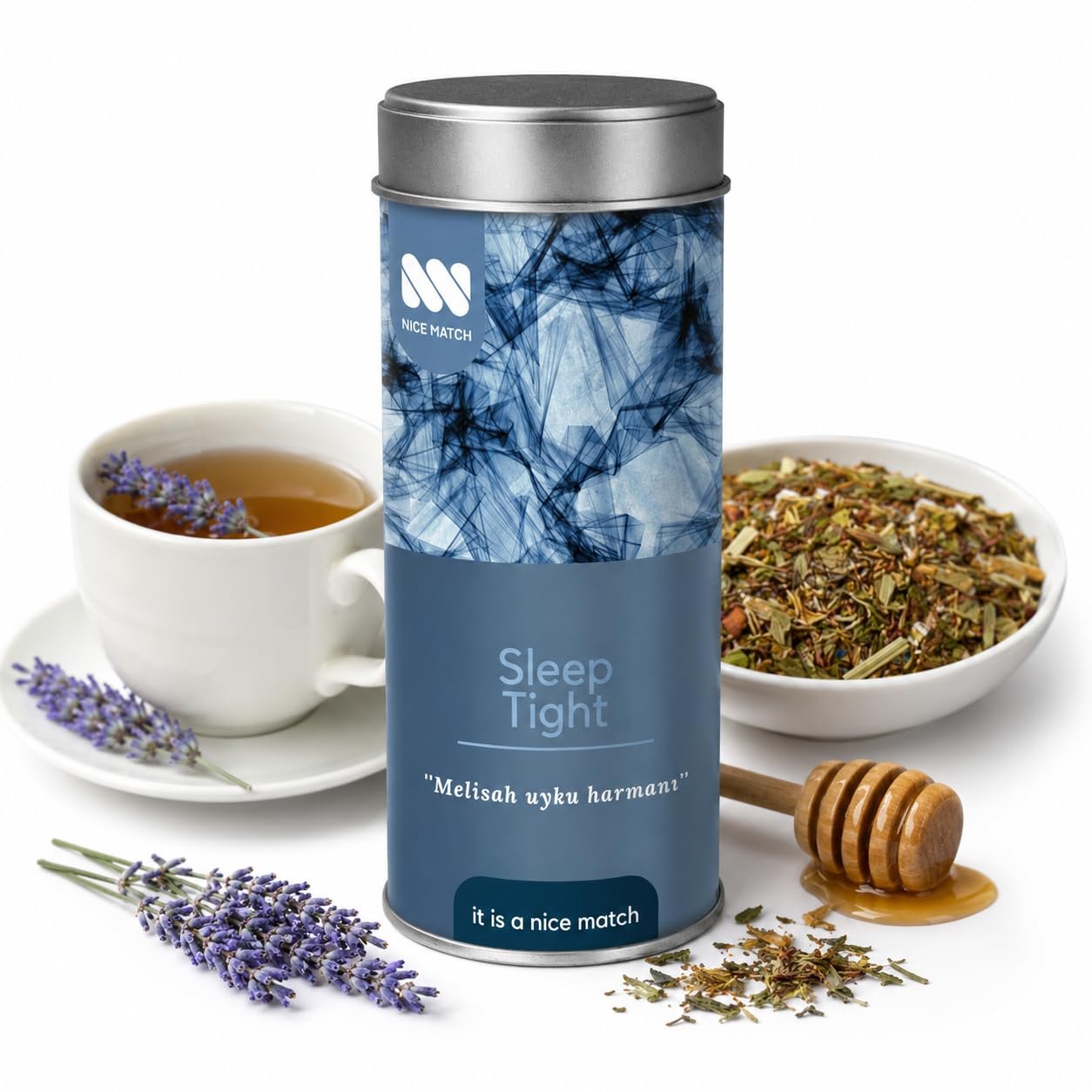 Sleep Tight Organic Lemon Balm Sleep Tea – Loose Leaf Herbal Bedtime Tea with Lemon Balm, Lavender, Lemongrass, Strawberry & Raspberry – Caffeine-Free Relaxing Night Tea – 50g, 20 Cups