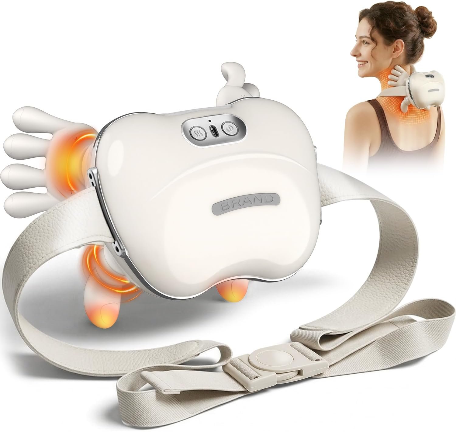 Wireless Neck Massager with Heat, Rechargeable Shiatsu Neck and Shoulder Massager for Pain Relief Deep Tissue, 4D Kneading Portable Back Massage with Simulated Human Hand Fingers for Muscle Relax Gift