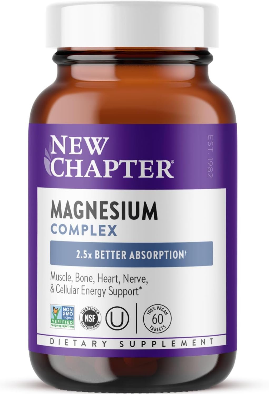 New Chapter Magnesium Complex – Offers Muscle, Bone, Heart & Energy Support* – Contains Sea-Sourced, Fermented & Bisglycinate Forms of Magnesium – Non-GMO, Gluten Free – 325 mg Magnesium – 30 Tablets