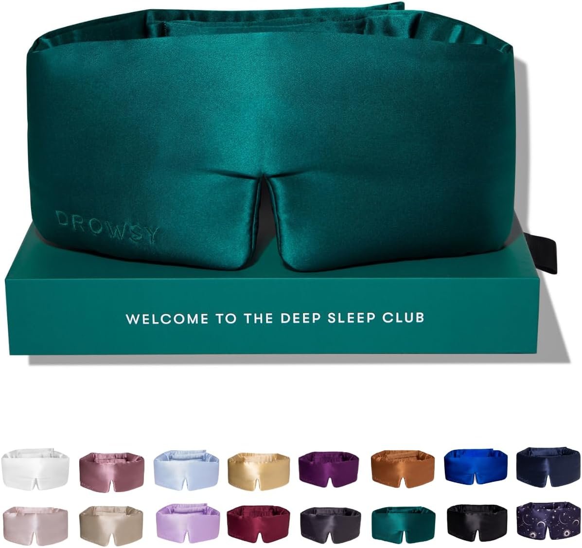 DROWSY Silk Sleep Mask – Face-Hugging, Padded Cocoon for Luxury Sleep in Total Darkness – 100% Pure Mulberry Silk (Green Sapphire)