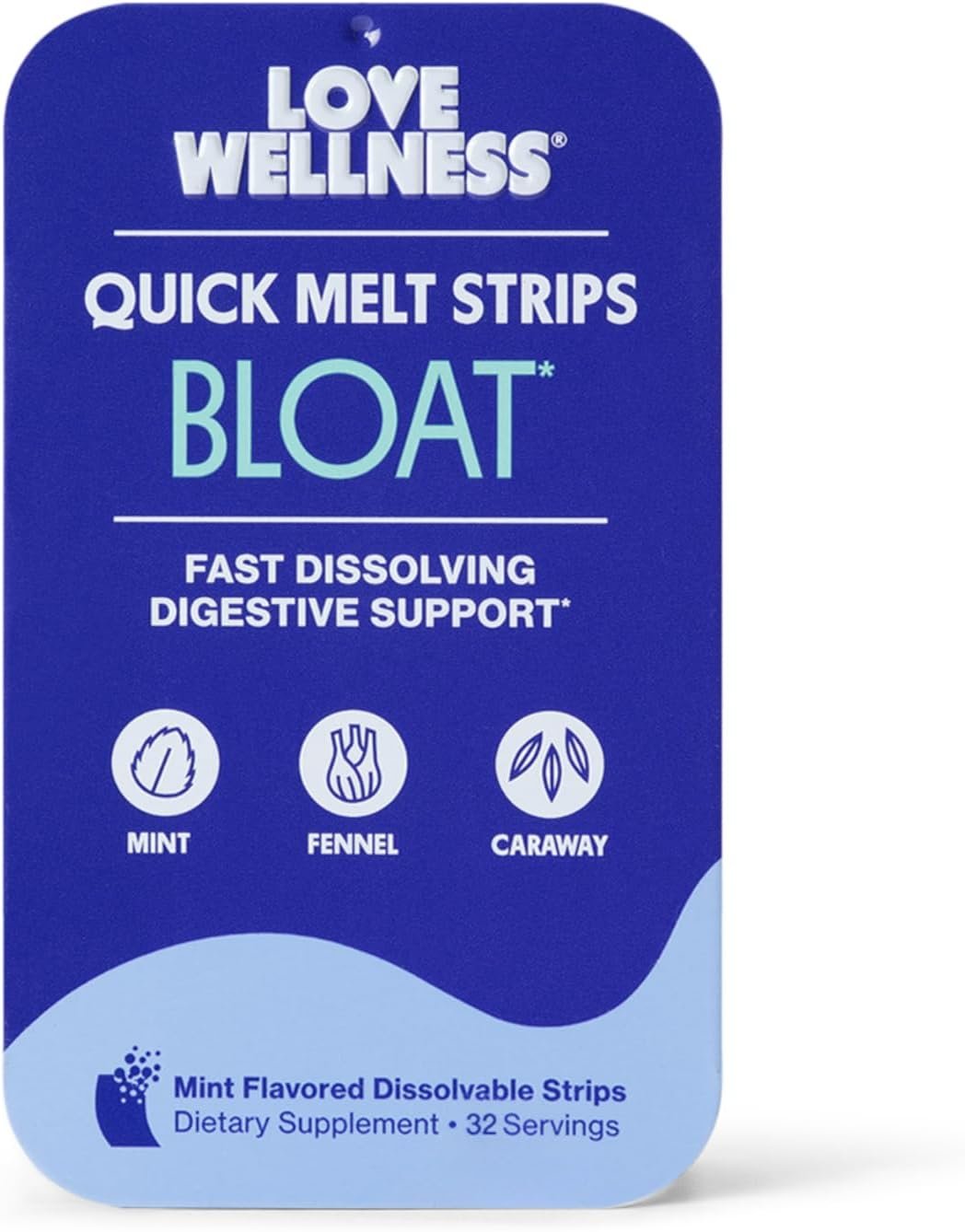 Love Wellness Bloat* Quick Melt Strips – Fast-Dissolving Digestive Support with Mint, Fennel, and Caraway – Helps Ease Occasional Bloating* – No Water Needed – Vegan and Sugar Free – 32 Strips