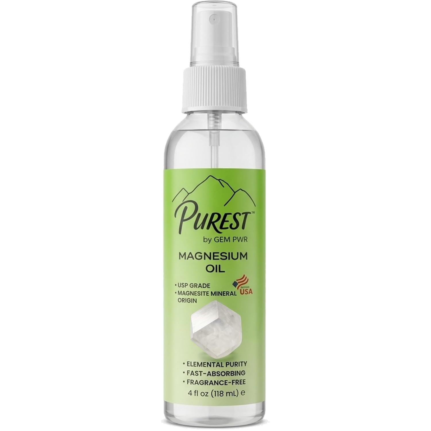 PUREST Magnesium Oil Spray, USP Grade, Topical Magnesium for Body & Feet, Made in USA, 4 fl oz