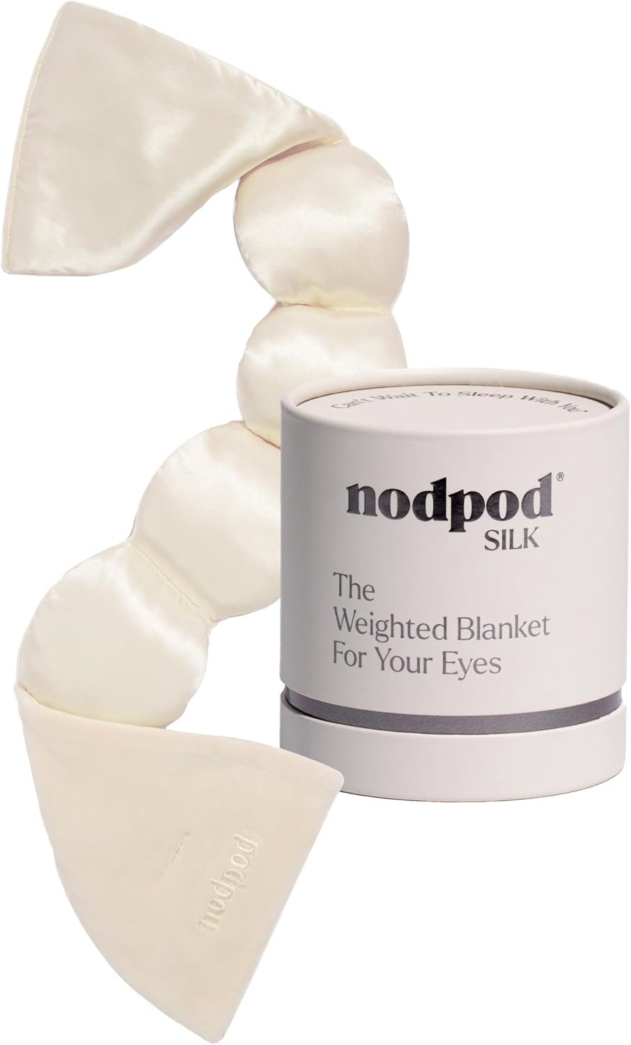 Nodpod Mineralized Silk Gentle Pressure Sleep Mask – Strap-Free, Light-Blocking Design for Sleep, Travel & Relaxation – Weighted Eye Pillow, Machine Washable (Pearl)