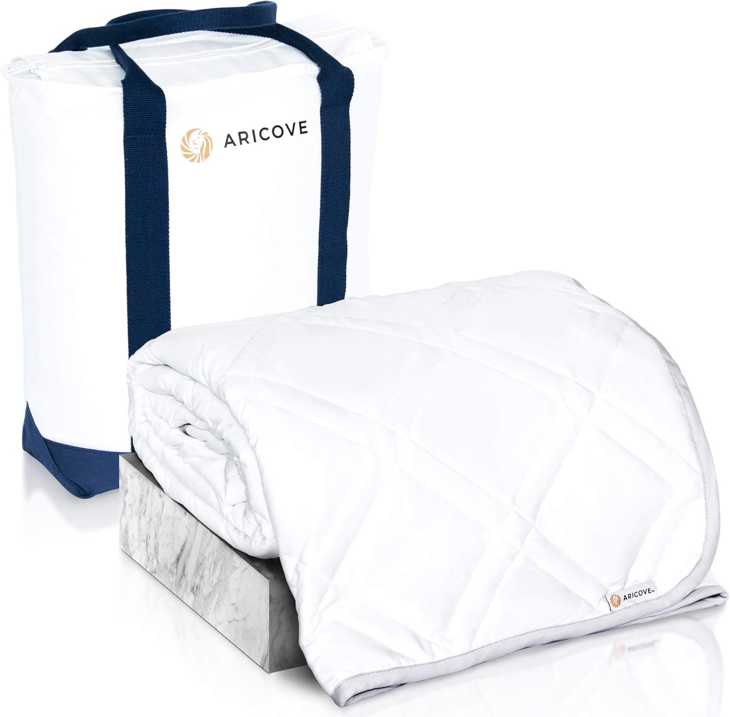 Aricove Cooling Weighted Blanket for Adults, 15 lbs, Full/Queen Size Weighted Blanket, 60×80 inches, Silky Soft Bamboo Viscose, Machine Washable, White