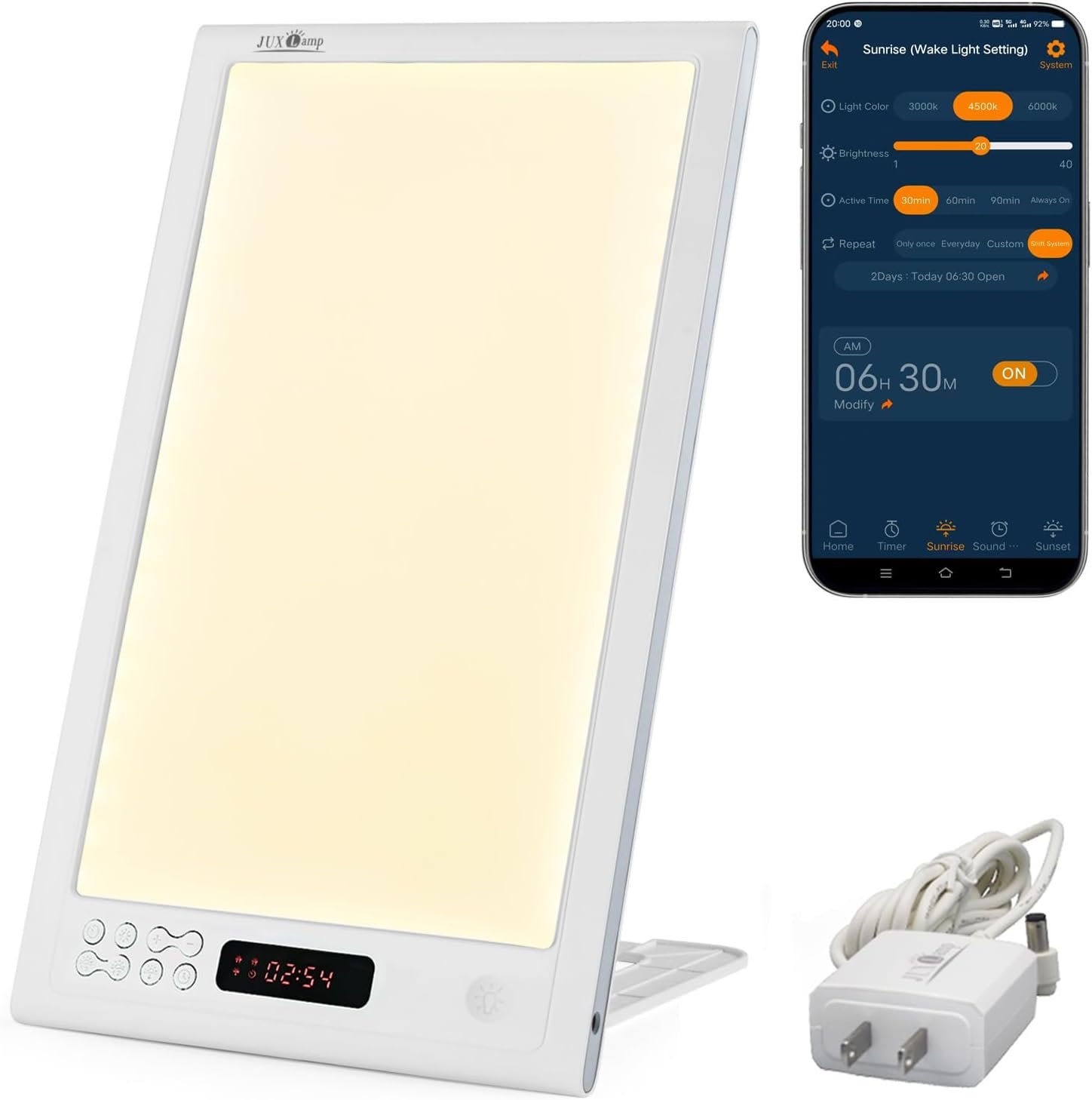 Light Therapy Sunrise Wake-up lamp APP Control Light Alarm Clock UV-Free 3 Color 12000lux Full Spectrum Sun lamp Restorative Strength, Focusing Attention