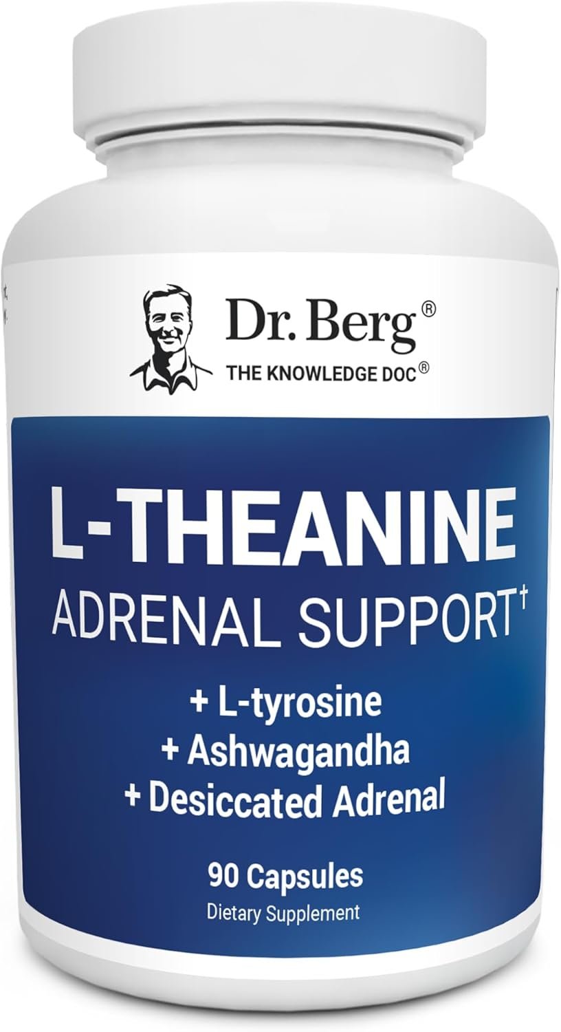 Dr. Berg 200 mg L-Theanine Adrenal Support – 90 Capsules with Ashwagandha & L-Tyrosine, Zinc & Manganese – Advanced 9-in-1 Adaptogen & Mineral Formula – No Fillers