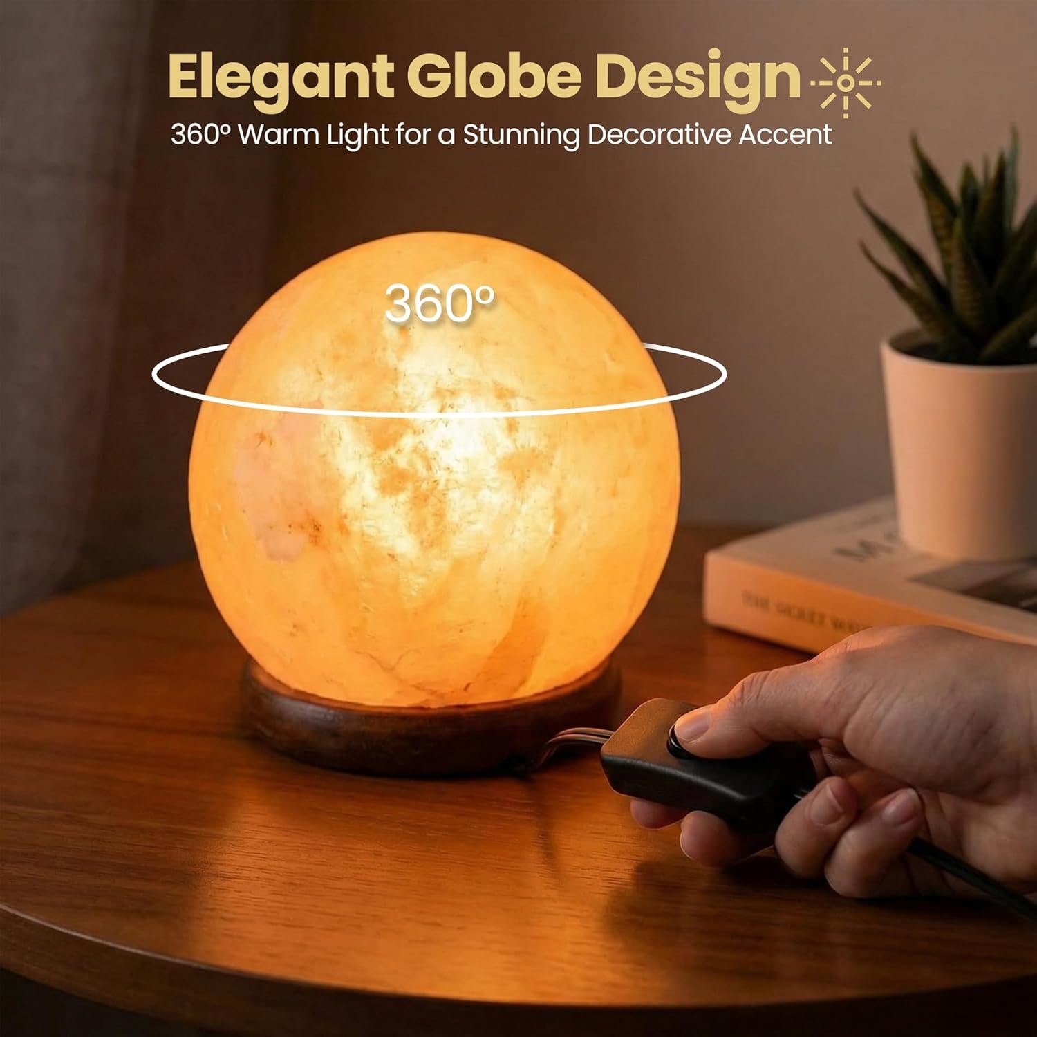 Himalayan Natural Salt Lamp, Globe Shape, 6 Inch Diameter, with Dimmer Cable