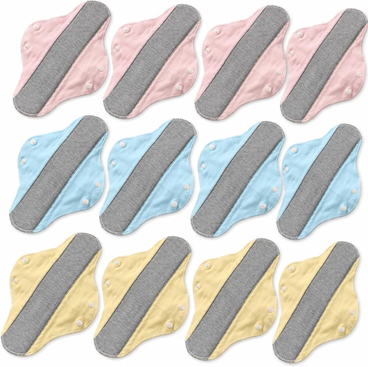 12 Pcs Reusable Incontinence Pads for Women, Washable Menstrual Pads with Wings and Snap Buttons, Cotton Cloth Panty Liners for Light Bladder Leaks, Periods, Postpartum Care and Daily Protection (12)