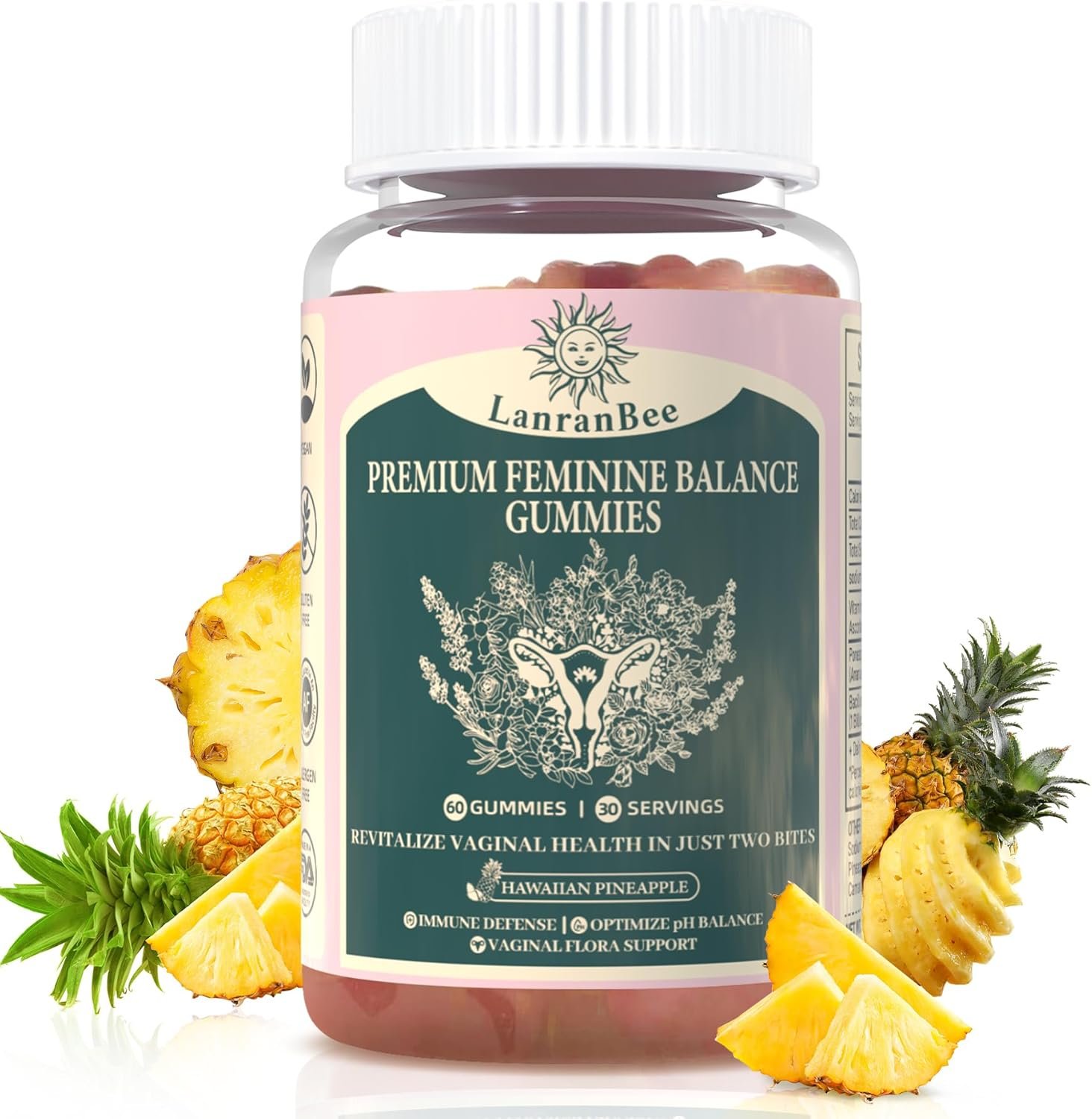 Premium Feminine Balance Gummies Vaginal Probiotic – for Women’s pH Balanced Health & Wellness – Immune Support – Vegan, Gluten-Free & Halal – Hawaiian Pineapple – 60 Gummies – 30 Servings (1)