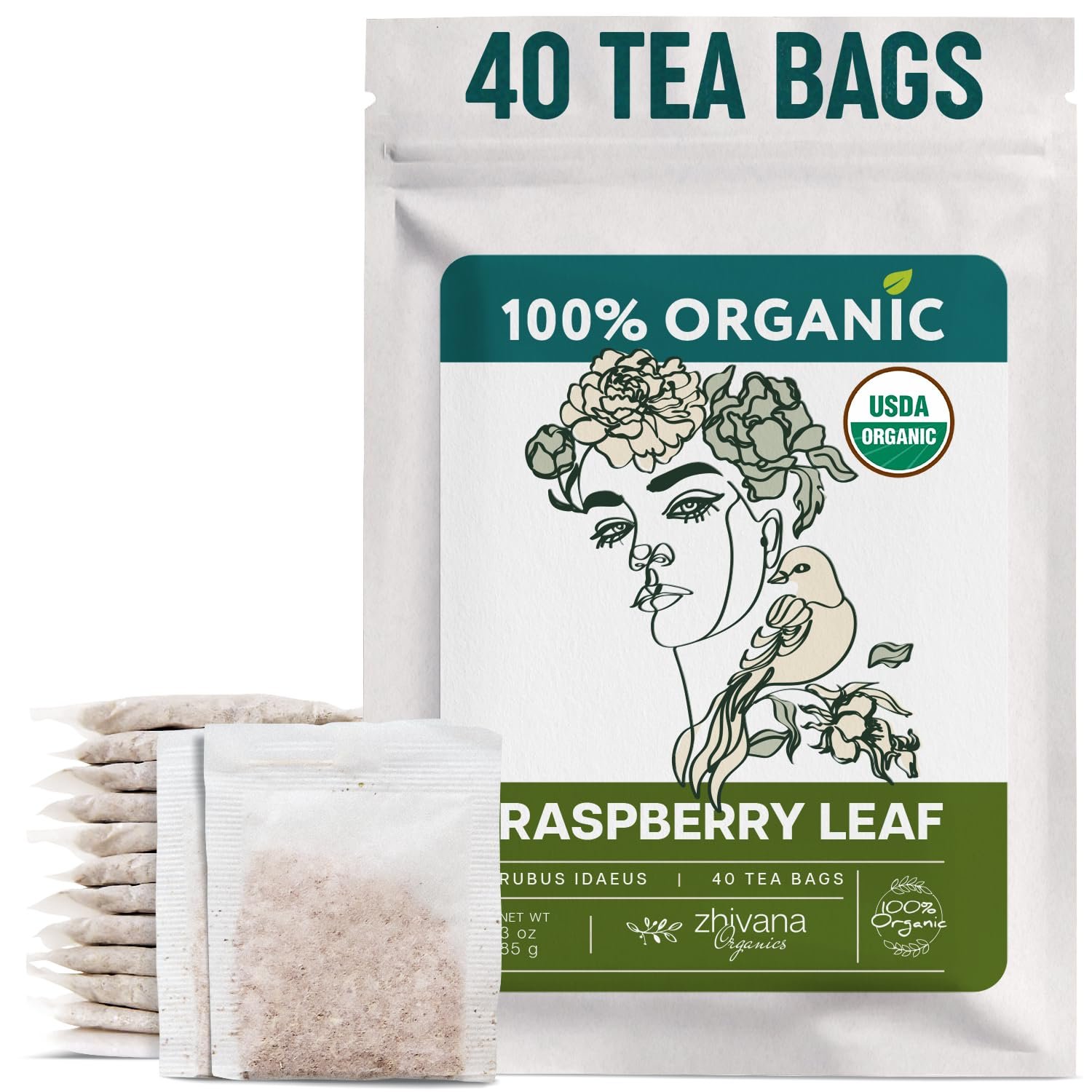 Organic Raspberry Leaf Tea Bags (40 TeaBags) – Red Rasberry Leaf Tea for Womens Cramps, Hormone Balance, Fertility – Te de Hoja de Frambuesa Roja