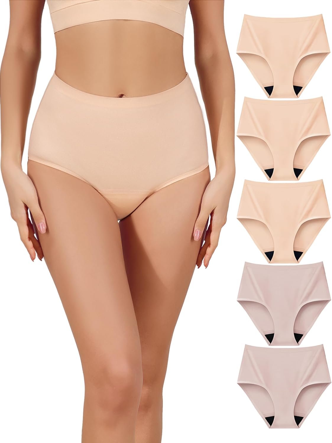 AIRCUTE Washable Absorbency Incontinence Underwear for Women Reusable Leak Proof Protective Panties for Bladder Leaks 52ml 5 Pack (X-Large, 3 Beige 2 Blush)