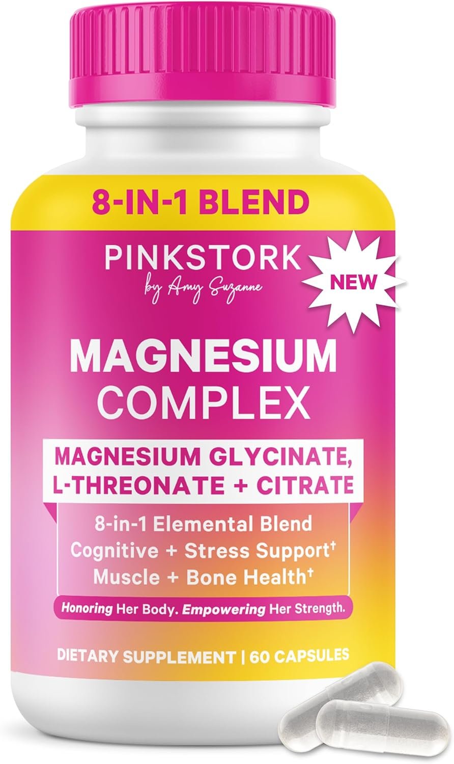 Pink Stork Magnesium Complex for Women – 8 Forms Including Glycinate, Malate, Citrate & L-Threonate – Stress, Sleep, Muscle & Hormone Support – 400 mg Elemental Magnesium – 60 Vegan Capsules
