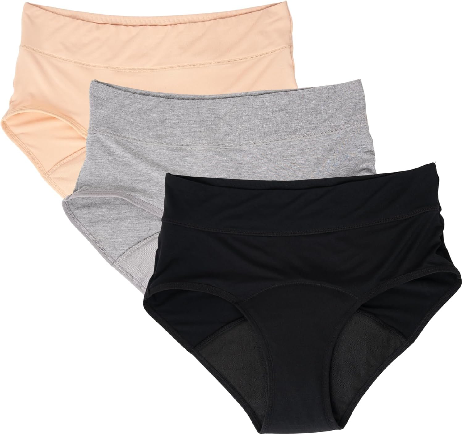 Evella Incontinence Underwear for Women – Washable Leak Proof Underwear for Women 55+ – Reusable Protection Panties for Bladder Leaks – 3-Pack (Black, Beige, Grey) – Updated Design Medium