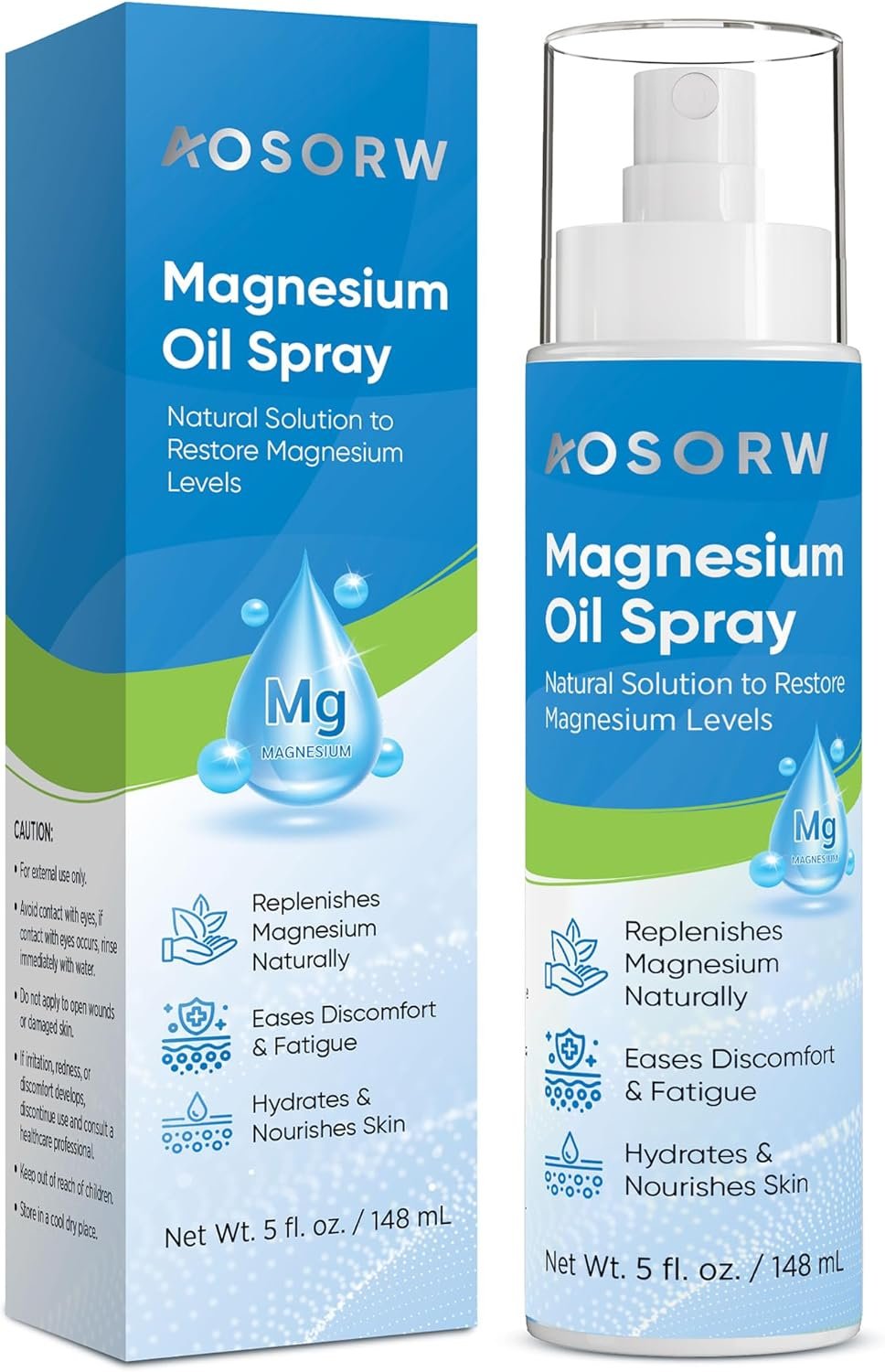 AOSORW Pure Magnesium Oil Spray – Organic Natural Topical Magnesium for Nighttime Comfort Sleep – Non-Greasy for Feet, Hands and Body – 4.8 Fl Oz