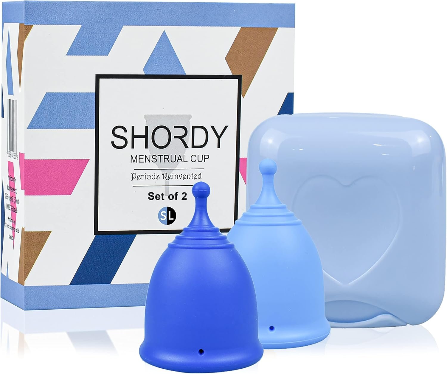 SHORDY Reusable Menstrual Cups Set of 2 with Box – Small and Large Period Cups for Women – 12 Hour Leak Free Protection – Medical Grade Silicone – Copa Menstrual para Mujer – Blue