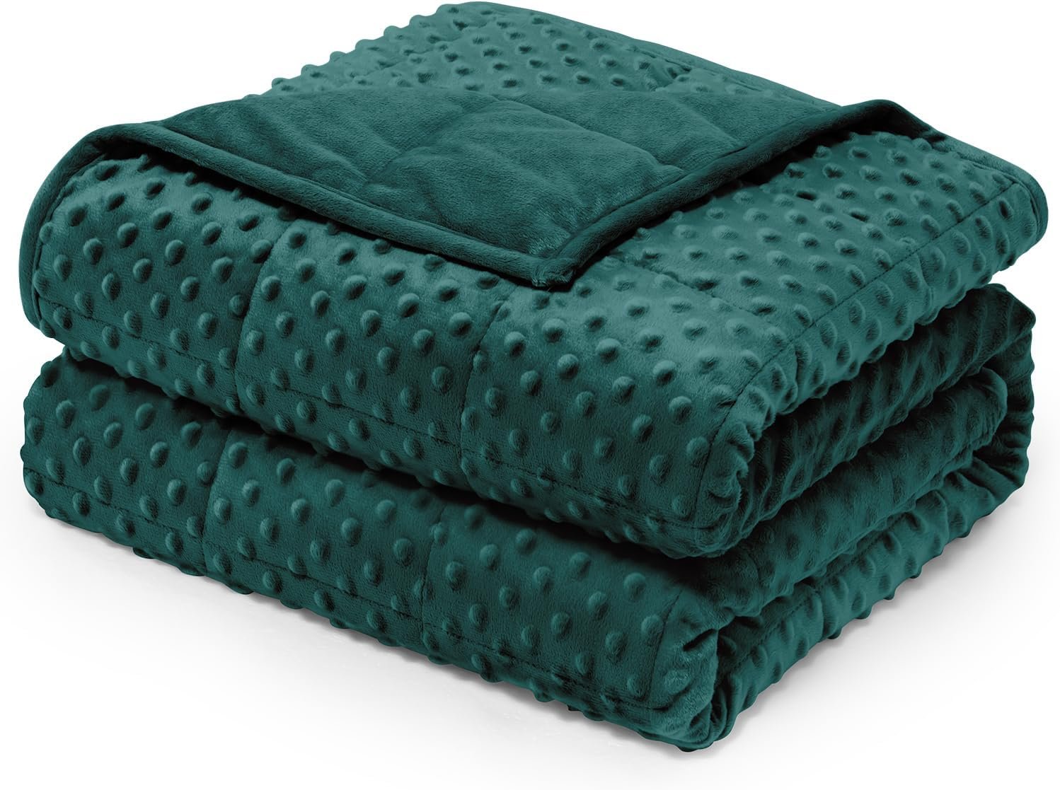 Wemore Minky Dot Weighted Blanket for Adults Queen Size 15 lb, Soft Heavy Blanket for Stress Relief and Sleep Promotion, Breathable Blanket for All-Season with Glass Beads, Dark Green 60 x 80 inches
